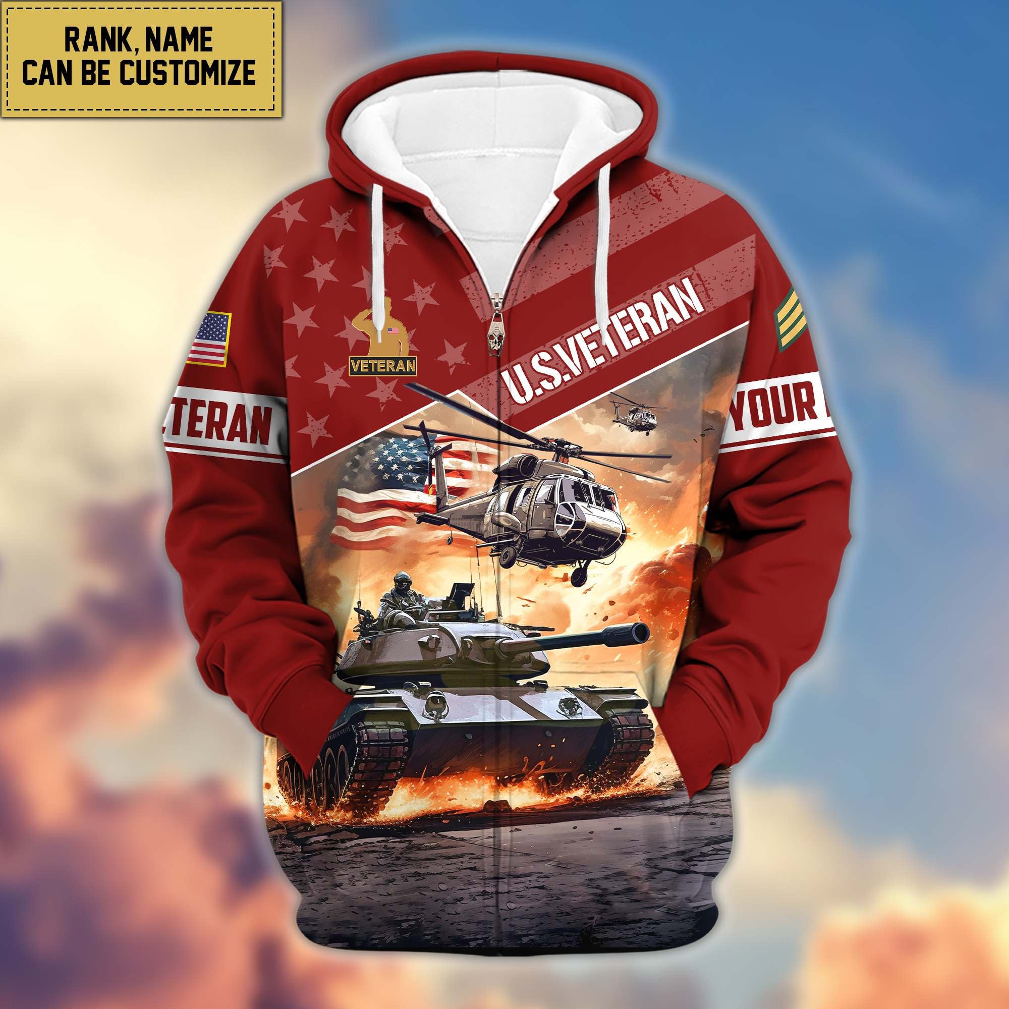 Premium US Veterans Zip Hoodie VPVC600707, Custom Name, Rank, Gifts For US Veterans