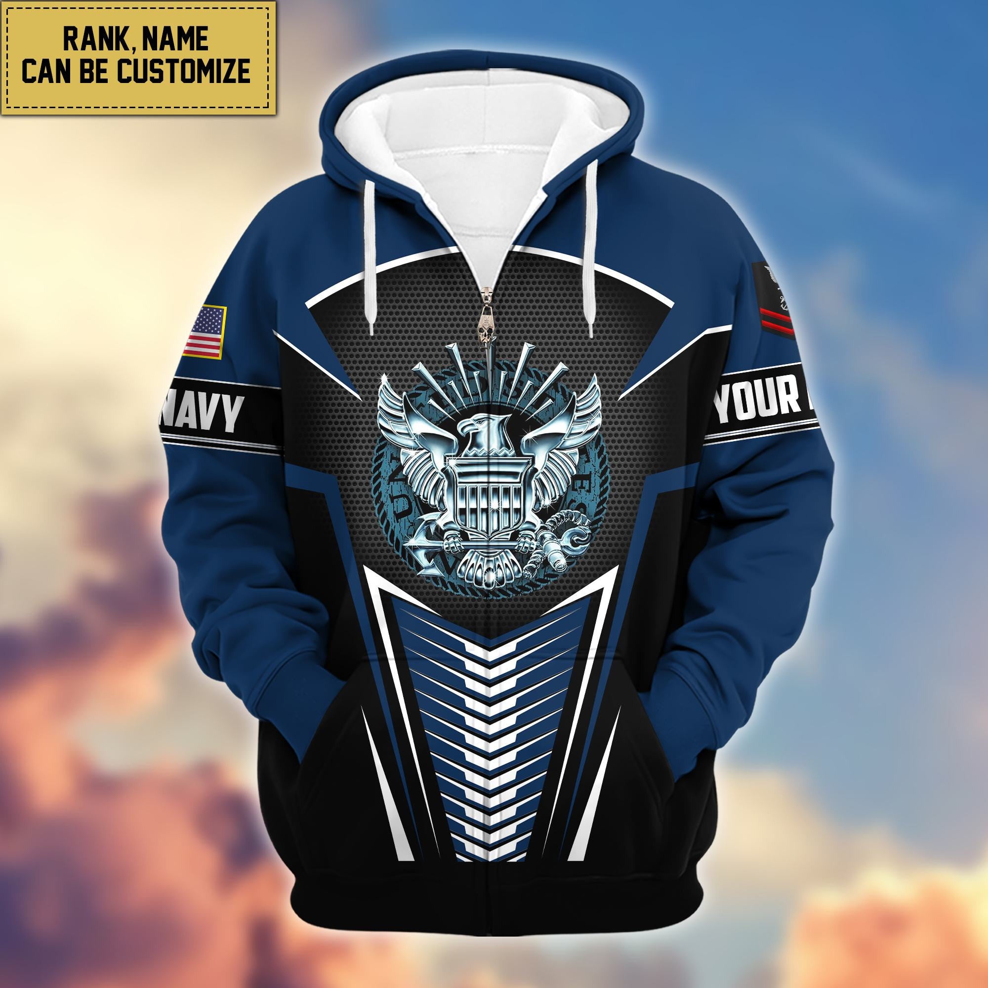 Premium US Navy Zip Hoodie VPVC600802, Custom Name, Rank, Gifts For Navy Veteran