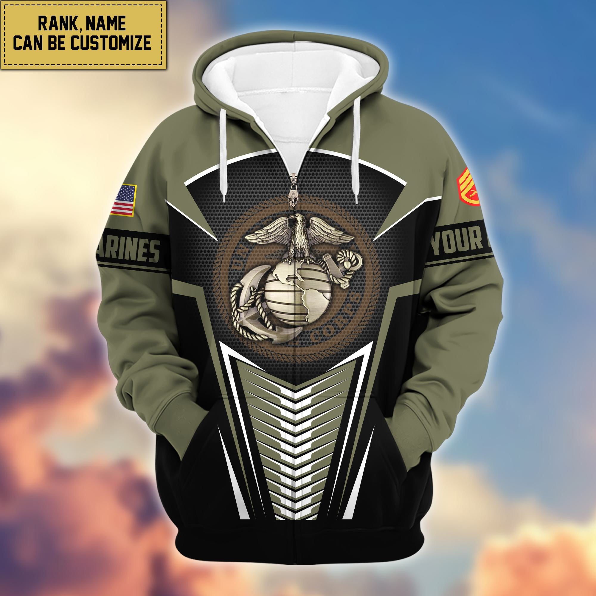 Premium USMC Zip Hoodie VPVC600803, Custom Name, Rank, Gifts For Marine Veteran