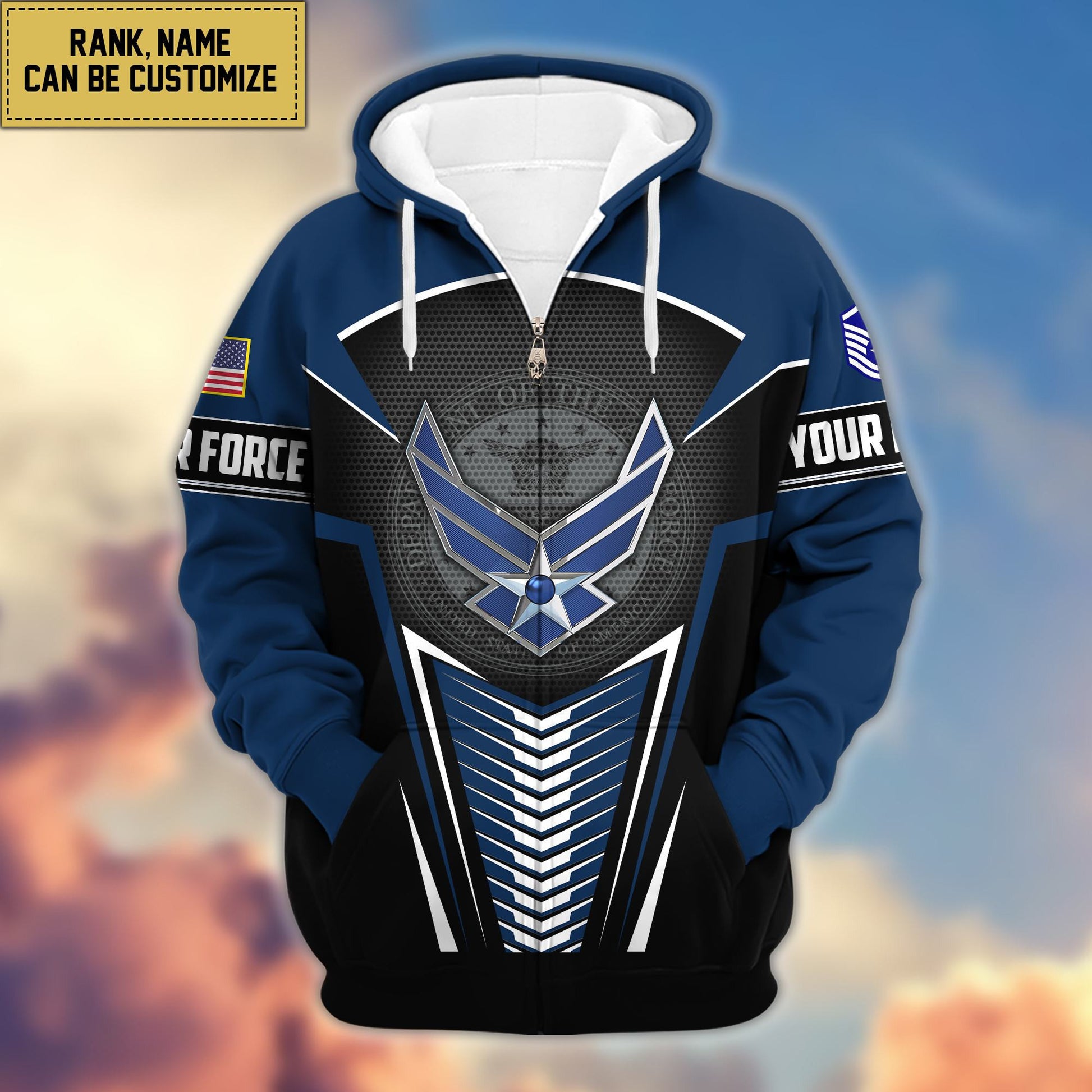 Premium USAF Zip Hoodie VPVC600804, Custom Name, Rank, Gifts For Air Force Veteran, Gifts For Veterans Day