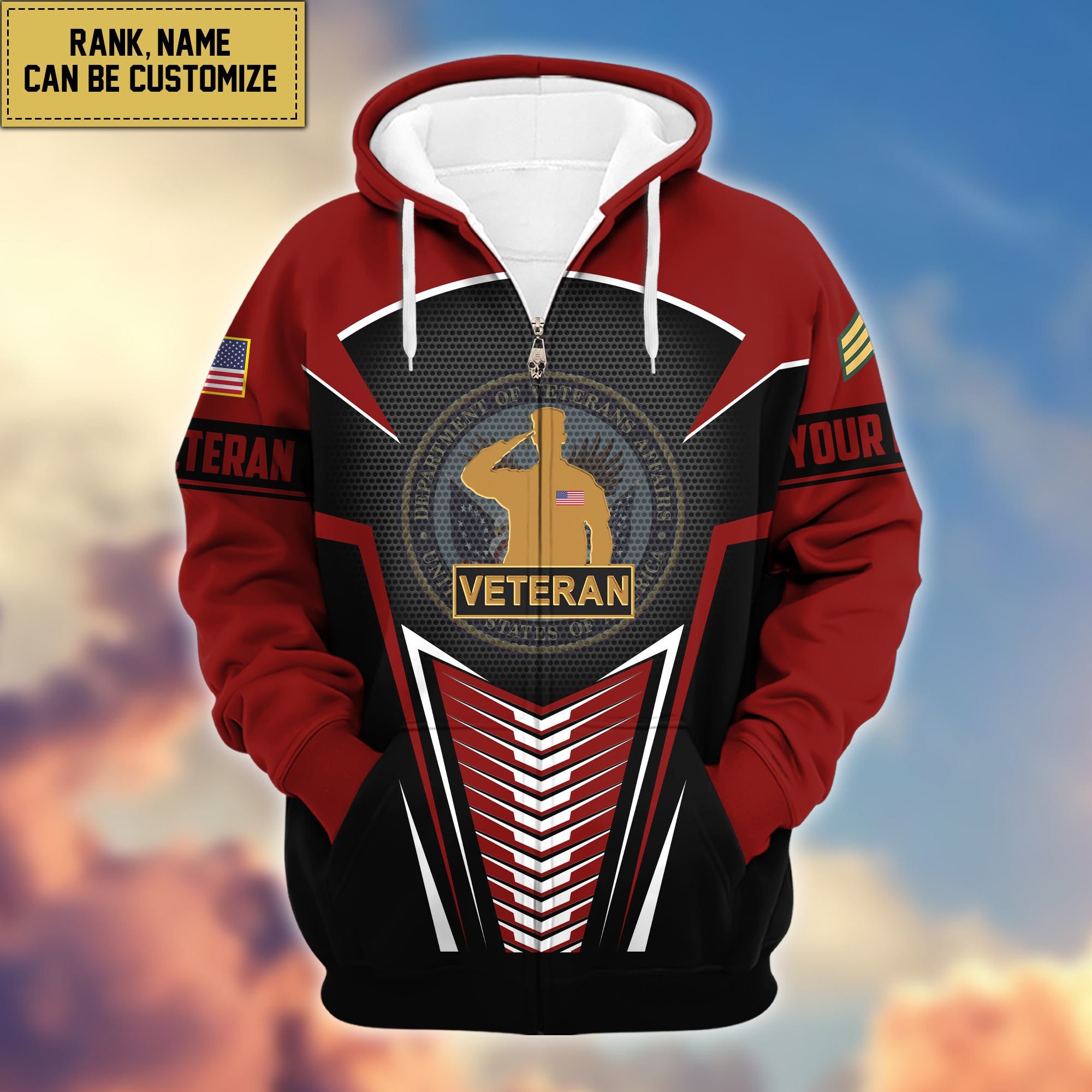 Premium US Veterans Zip Hoodie VPVC600807, Custom Name, Rank, Gifts For US Veterans