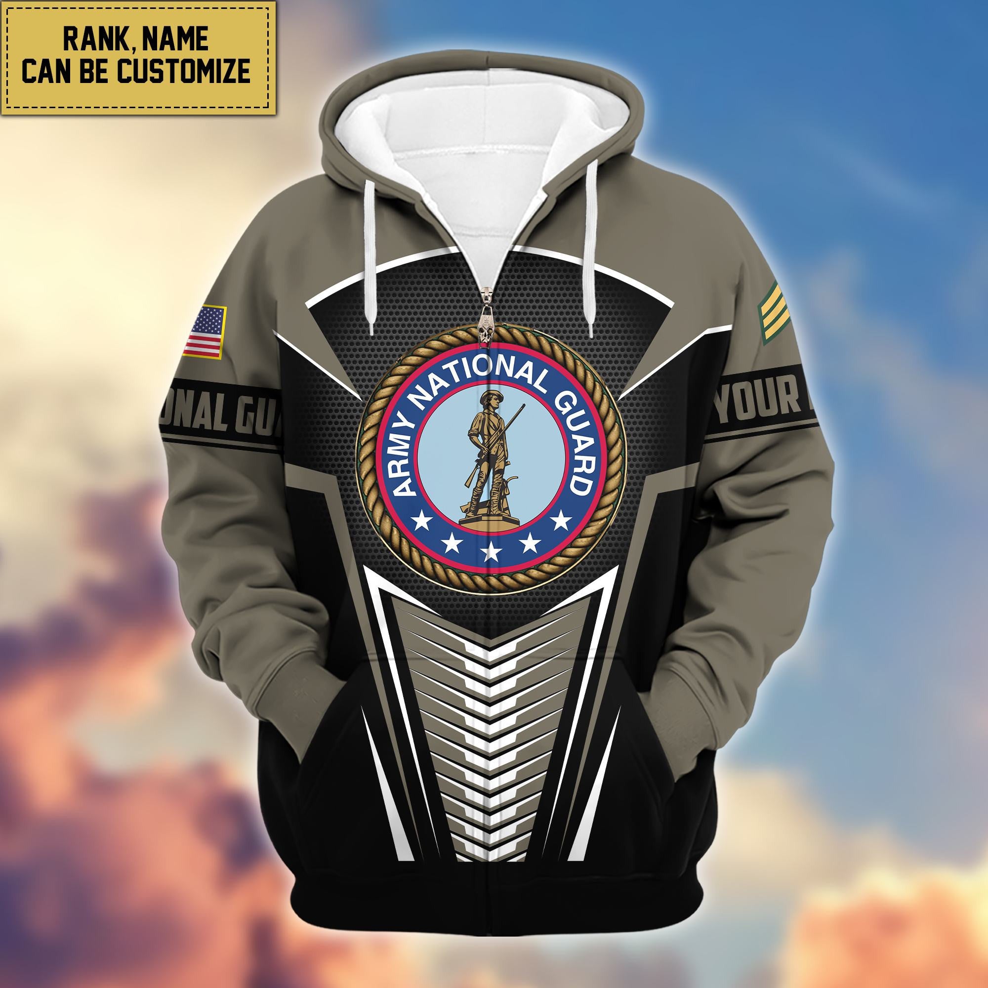 Premium Army National Guard Zip Hoodie VPVC600808, Custom Name, Rank, Gifts For Army National Guard Veteran