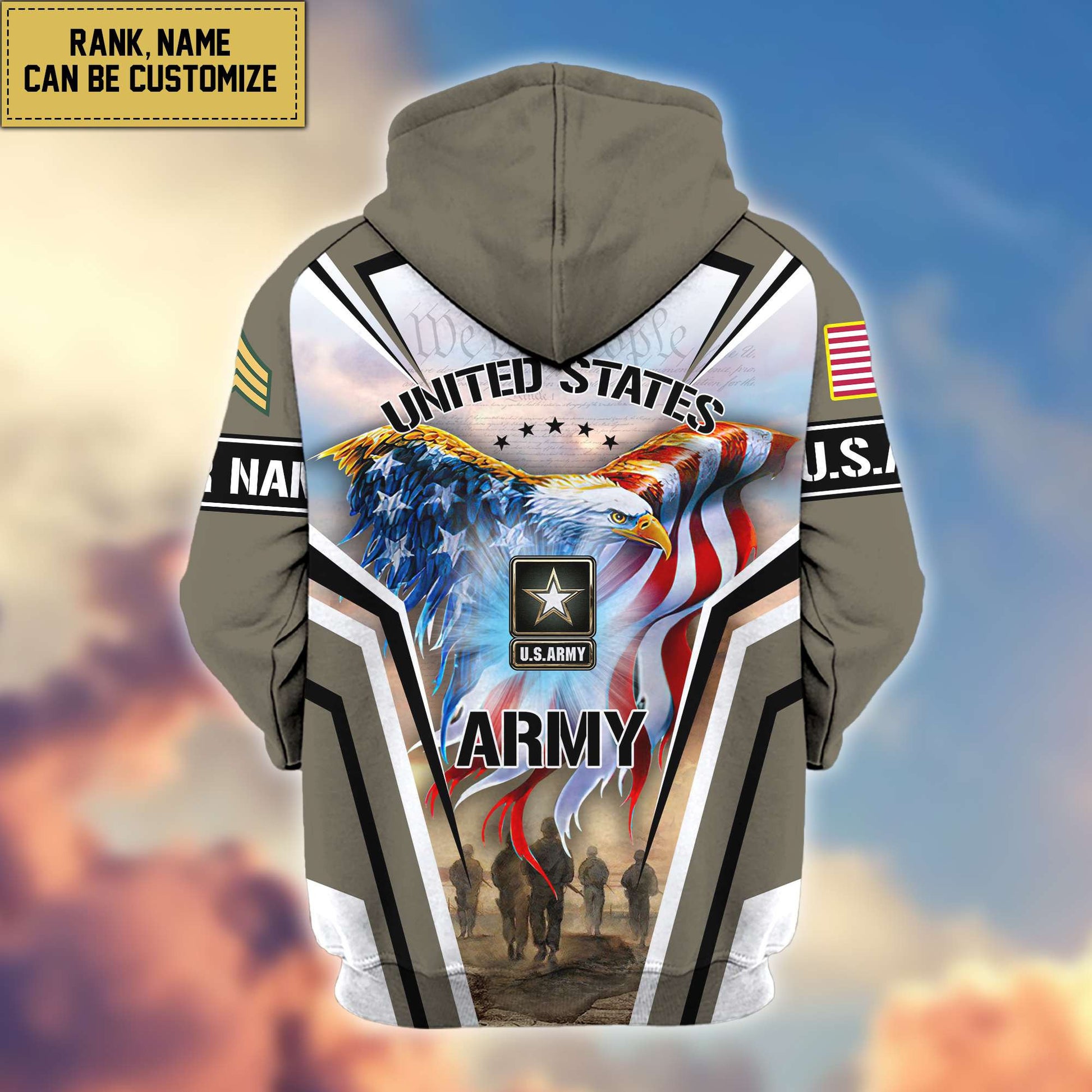 Premium US Army Zip Hoodie VPVC600901, Custom Name, Rank, Gifts For Army Veteran