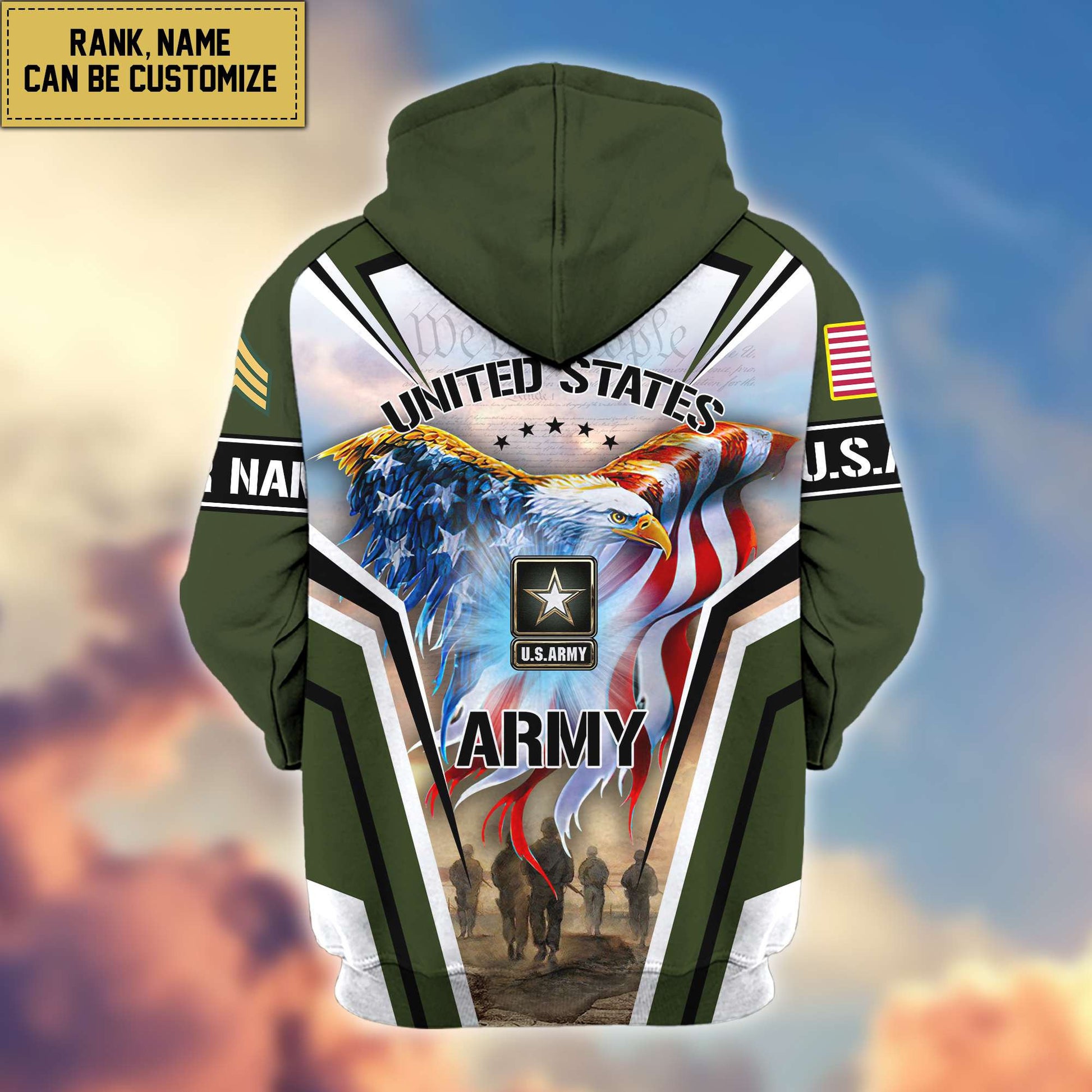Premium US Army Zip Hoodie VPVC600901, Custom Name, Rank, Gifts For Army Veteran
