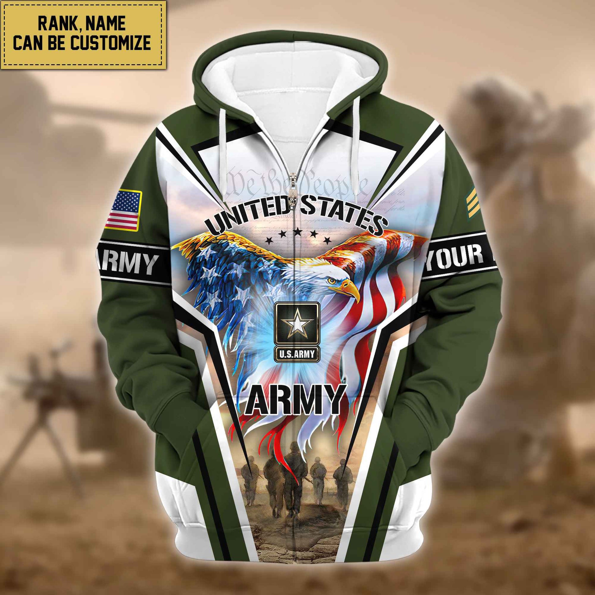 Premium US Army Zip Hoodie VPVC600901, Custom Name, Rank, Gifts For Army Veteran