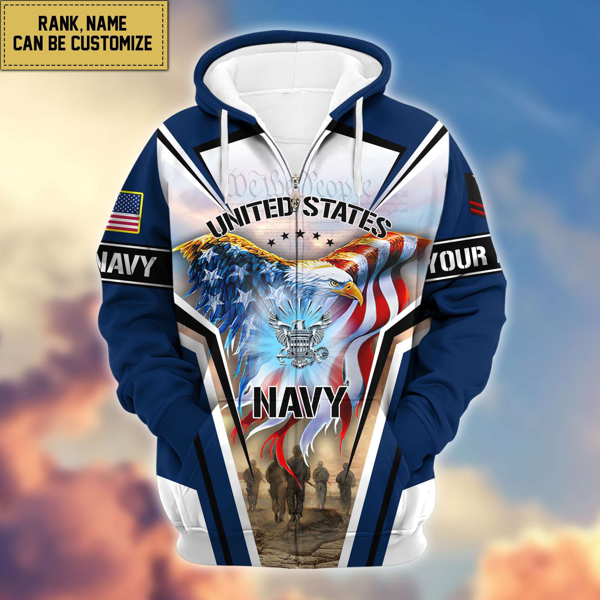Premium US Navy Zip Hoodie VPVC600902, Custom Name, Rank, Gifts For Navy Veteran