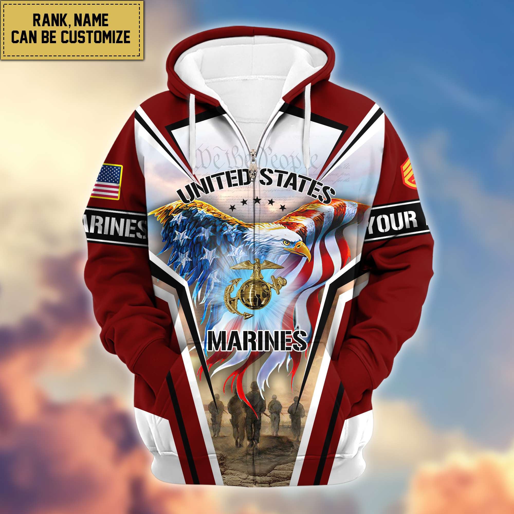 Premium USMC Zip Hoodie VPVC600903, Custom Name, Rank, Gifts For Marine Veteran