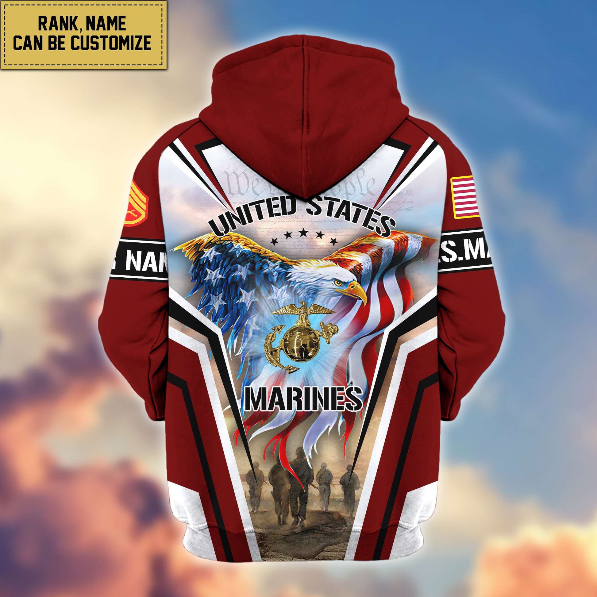 Premium USMC Zip Hoodie VPVC600903, Custom Name, Rank, Gifts For Marine Veteran