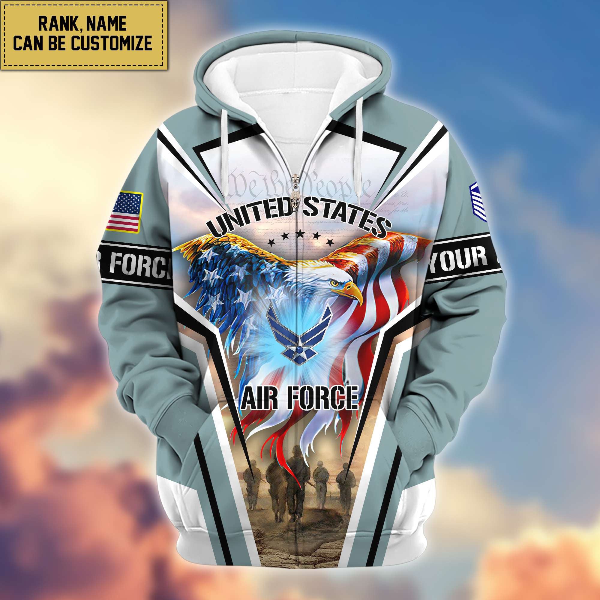 Premium USAF Zip Hoodie VPVC600904, Custom Name, Rank, Gifts For Air Force Veteran, Gifts For Veterans Day