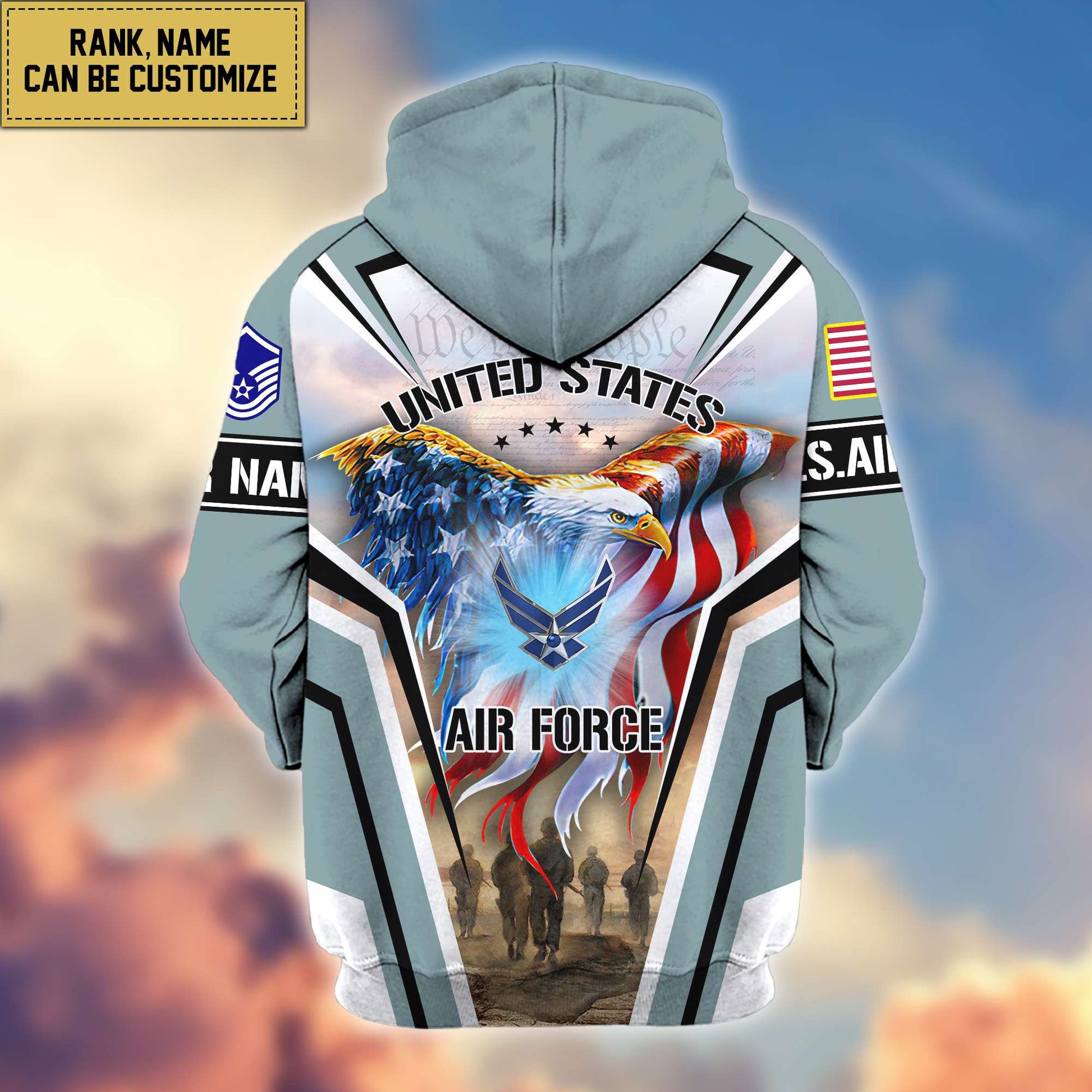 Premium USAF Zip Hoodie VPVC600904, Custom Name, Rank, Gifts For Air Force Veteran, Gifts For Veterans Day