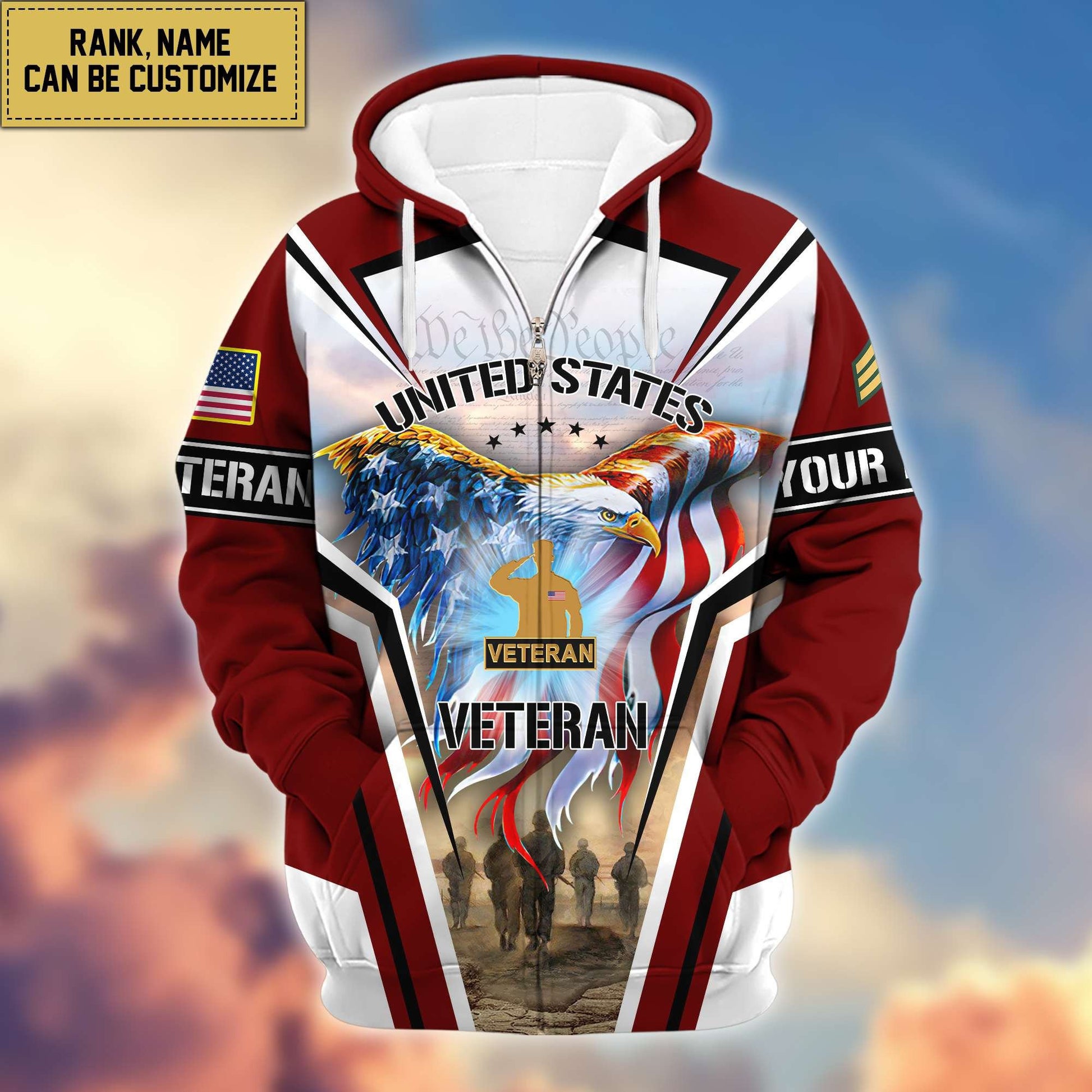 Premium US Veterans Zip Hoodie VPVC600907, Custom Name, Rank, Gifts For US Veterans