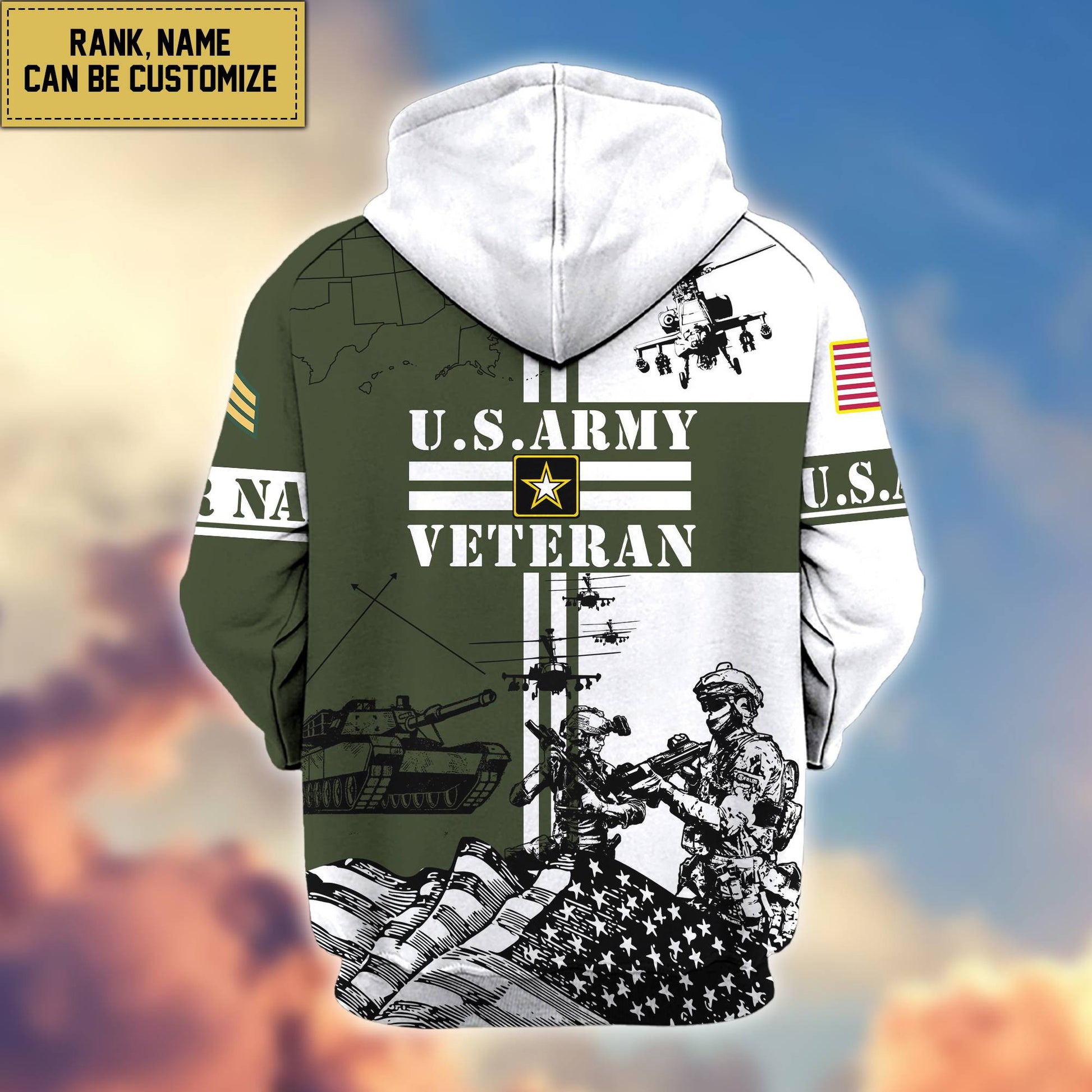 Premium US Army Zip Hoodie VPVC601001, Gifts For Army Veteran