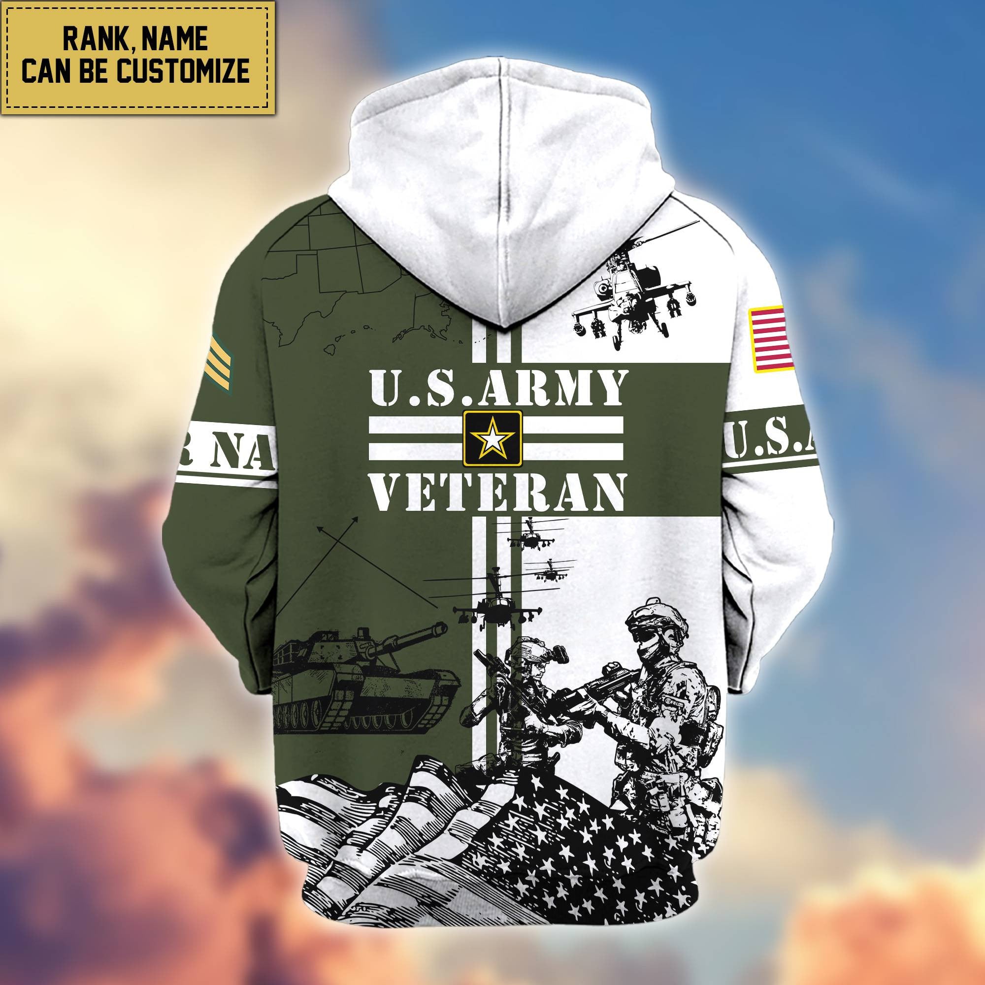 Premium US Army Zip Hoodie VPVC601001, Gifts For Army Veteran
