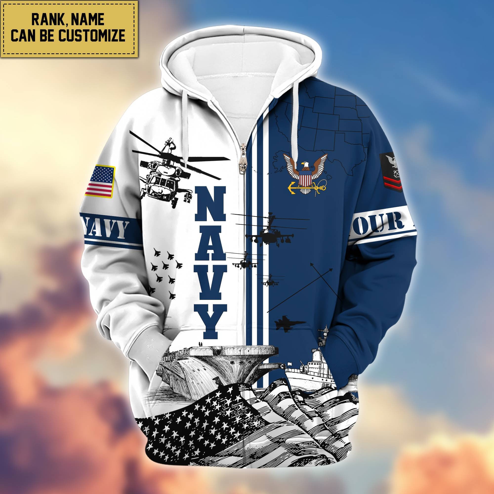 Premium US Navy Zip Hoodie VPVC601002, Gifts For Navy Veteran