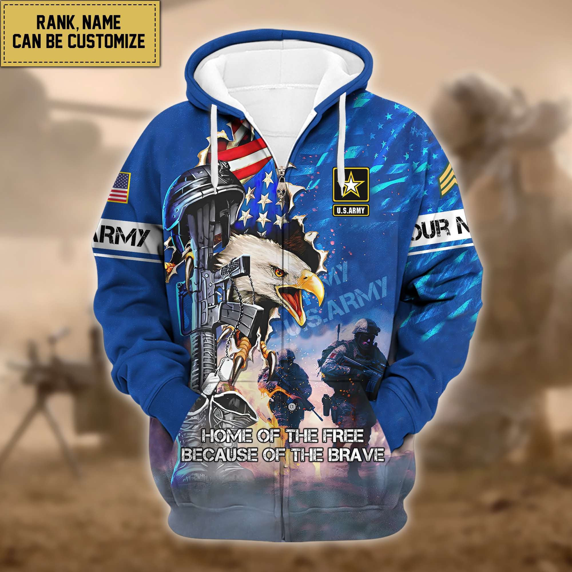 Premium Custom US Army Zip Hoodie VPVC602301, Gifts For Army Veteran