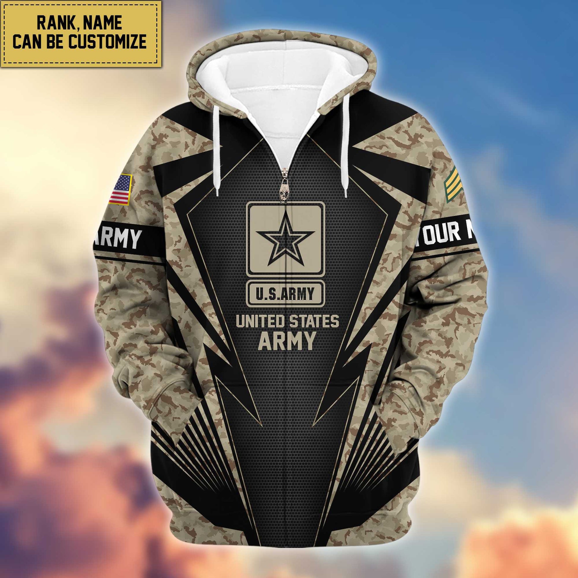 US Army Zip Hoodie VPVC602201, Gifts For Army Veteran