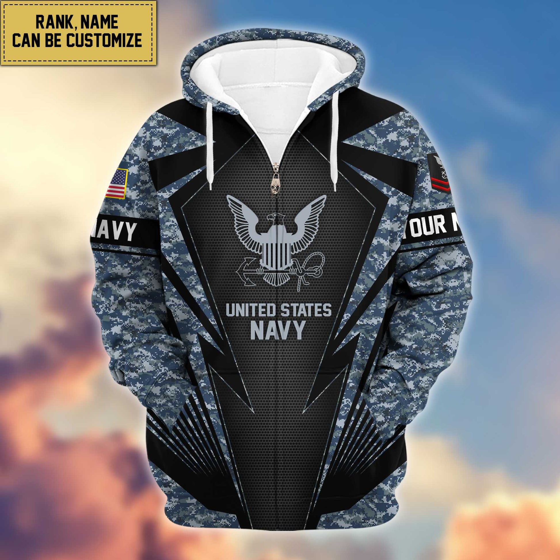 US Navy Zip Hoodie VPVC602202, Custom Rank, Name, Gifts For Navy Veteran