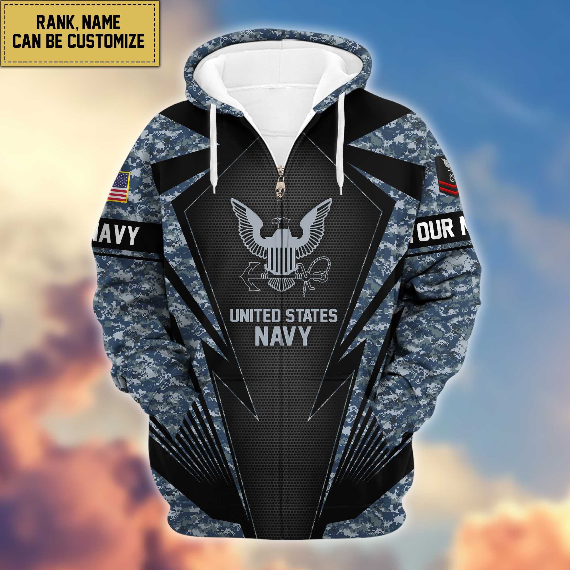 US Navy Zip Hoodie VPVC602202, Custom Rank, Name, Gifts For Navy Veteran