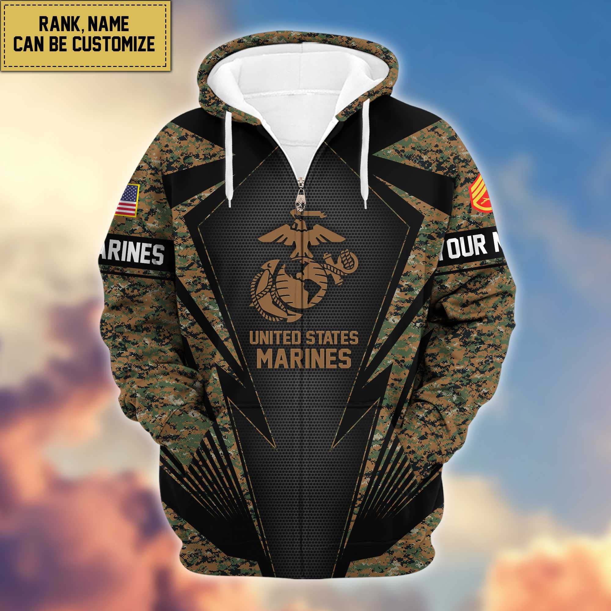 USMC Zip Hoodie VPVC602203, Custom Rank, Name, Gifts For Marine Veteran