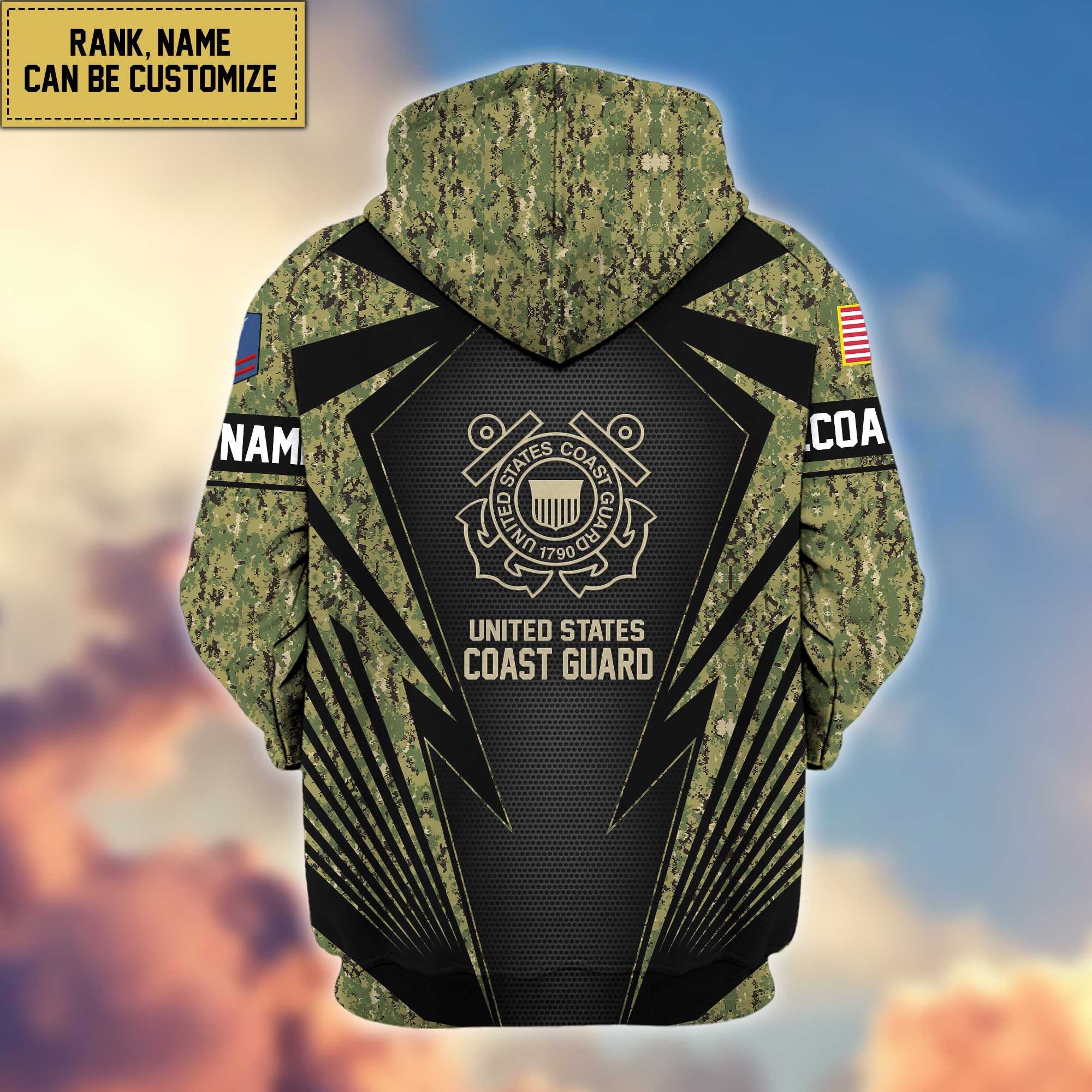 USCG Zip Hoodie VPVC602205, Custom Rank, Name, Gifts For Coast Guard Veteran