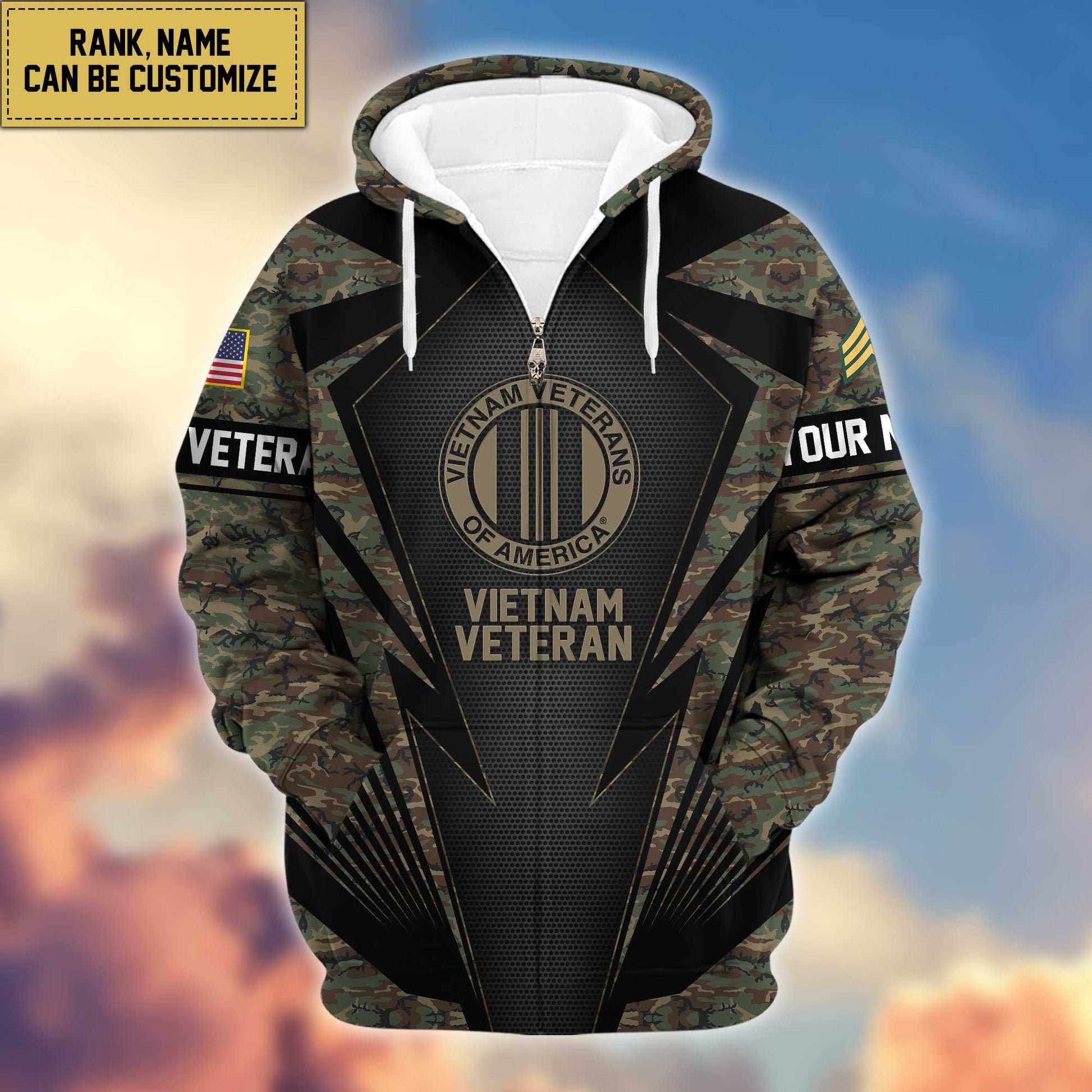 Vietnam Veterans Zip Hoie VPVC602206, Custom Name, Rank, Gifts For Vietnam odVeterans
