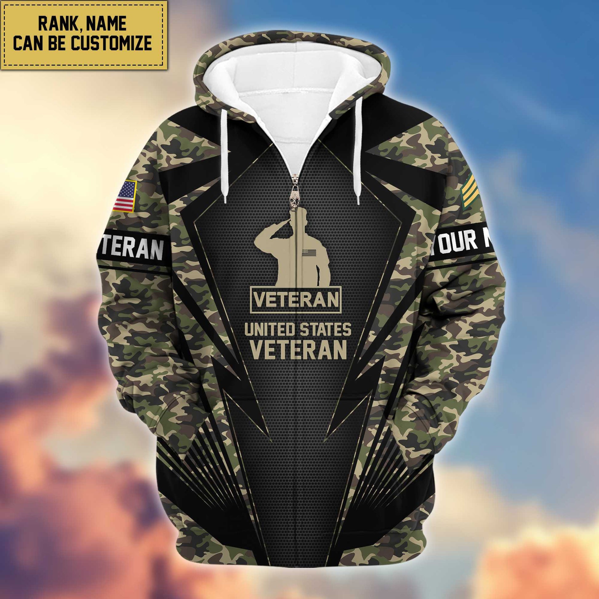 US Veterans Zip Hoodie VPVC602207, Custom Rank, Name, Gifts For US Veterans