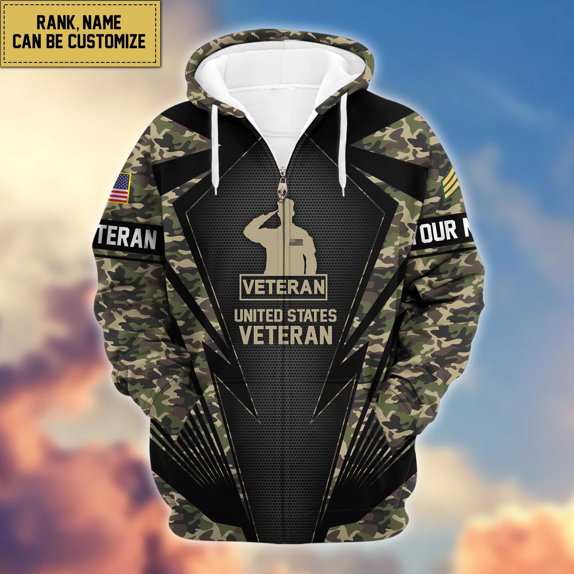 US Veterans Zip Hoodie VPVC602207, Custom Rank, Name, Gifts For US Veterans