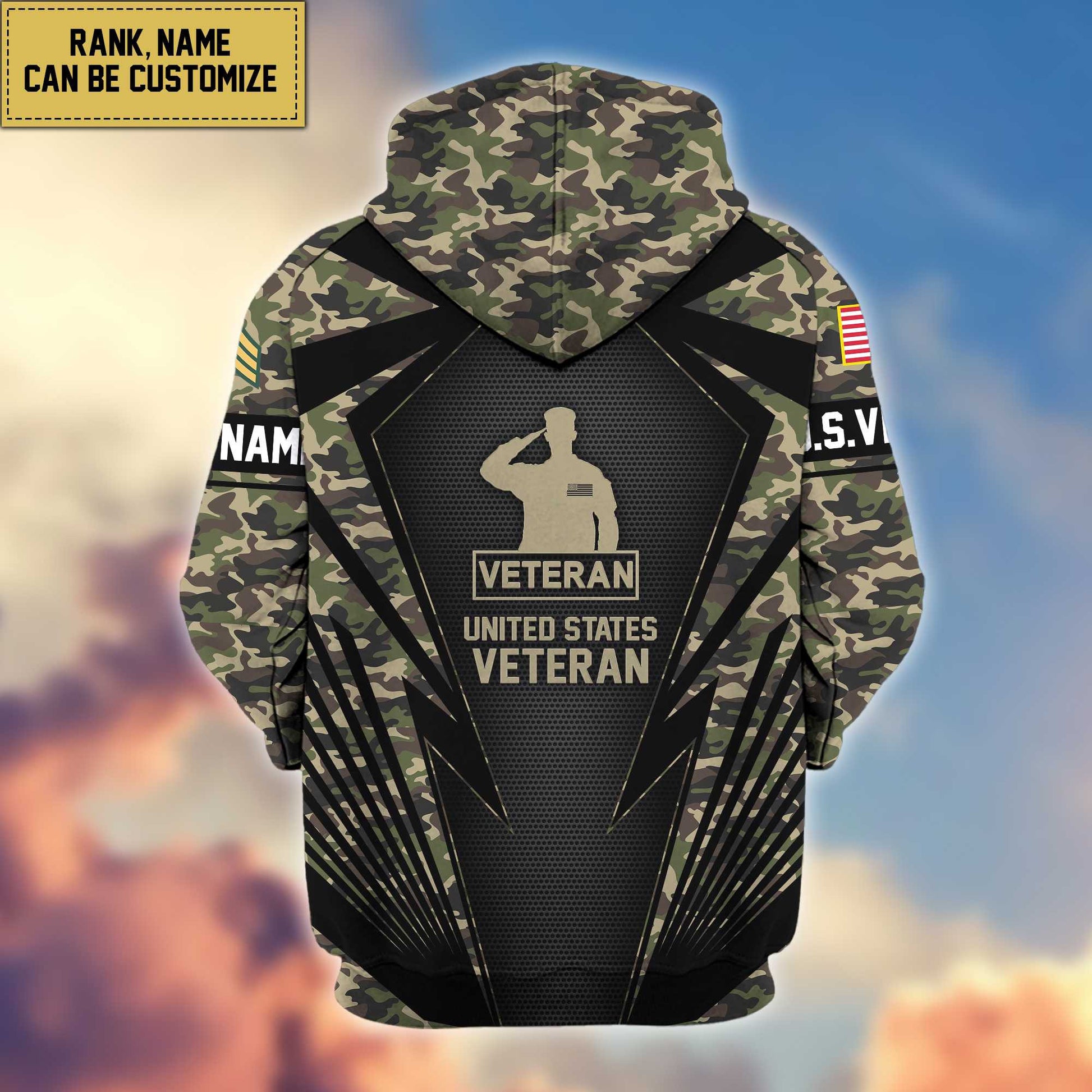 US Veterans Zip Hoodie VPVC602207, Custom Rank, Name, Gifts For US Veterans