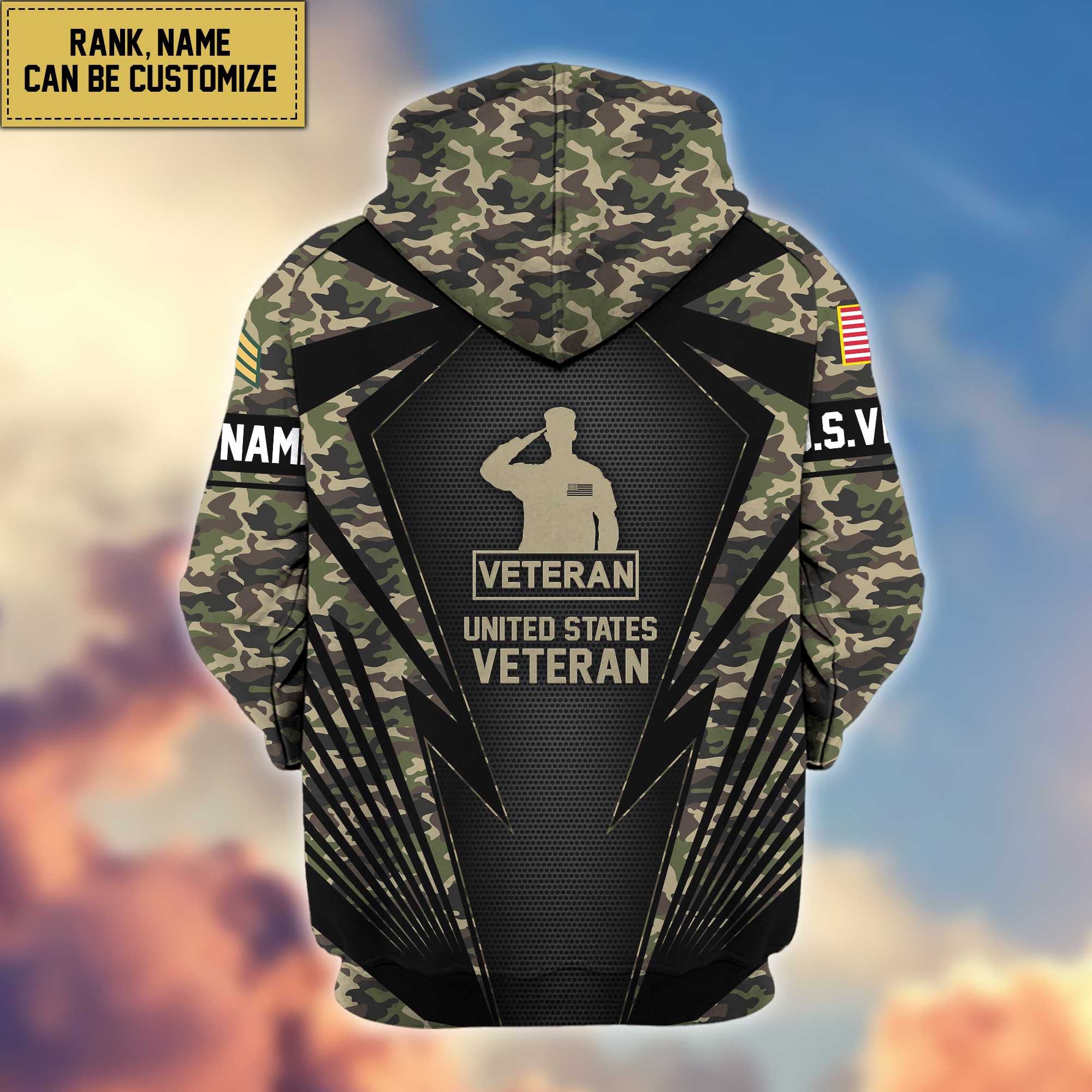 US Veterans Zip Hoodie VPVC602207, Custom Rank, Name, Gifts For US Veterans