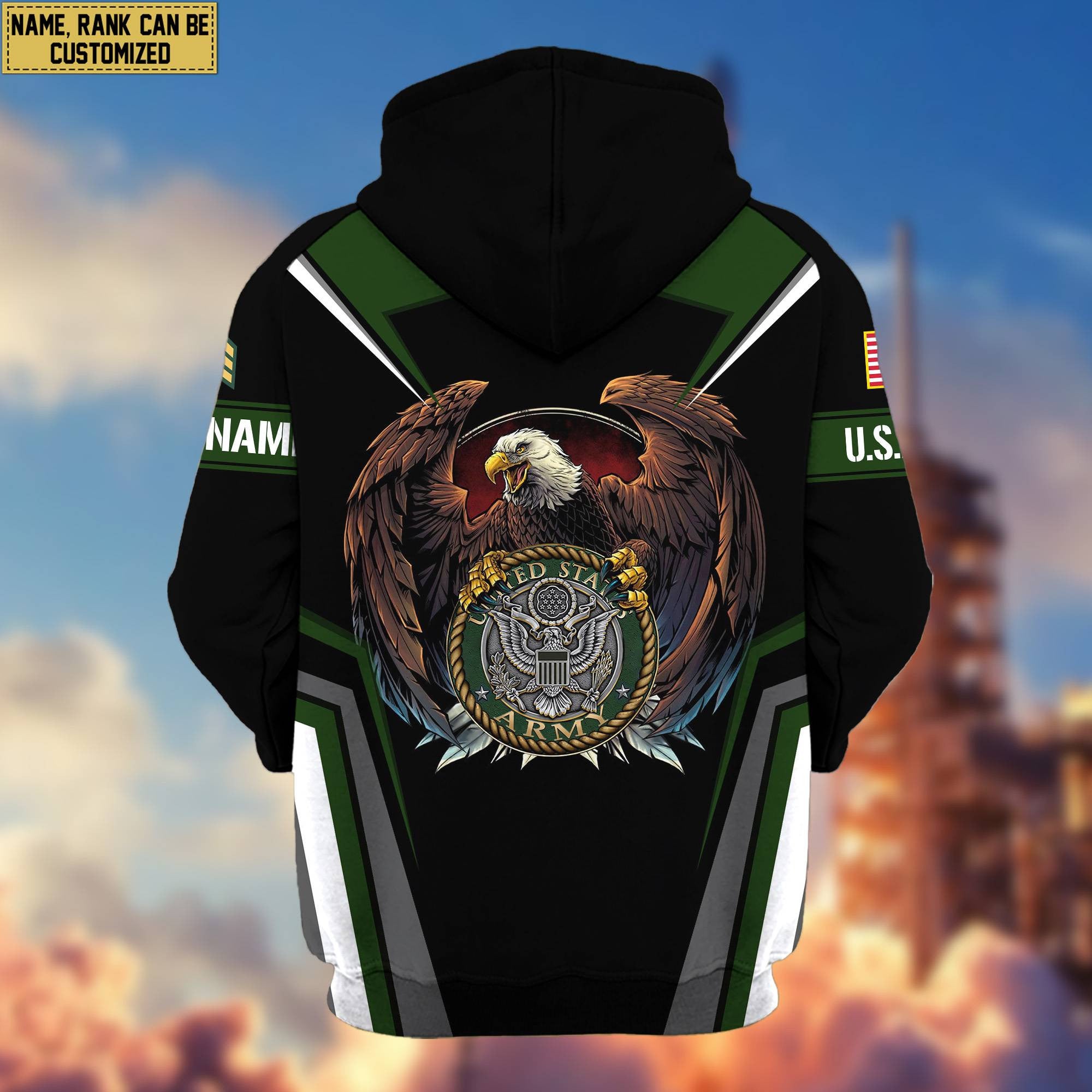 Premium US Army Zip Hoodie VPVC601701, Custom Name, Rank, Gifts For Army Veteran