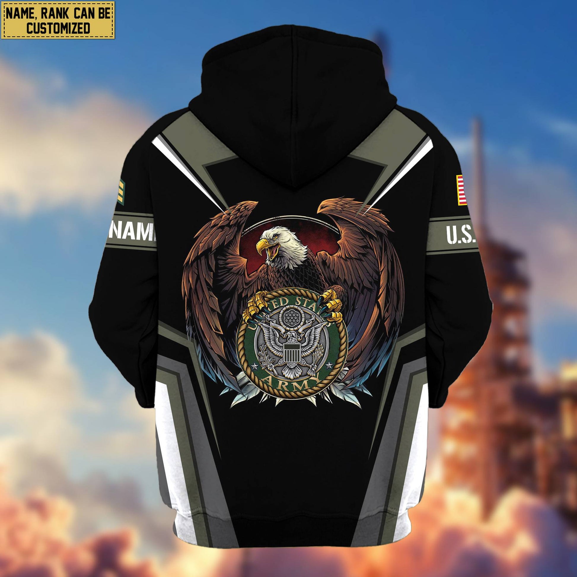 Premium US Army Zip Hoodie VPVC601701, Custom Name, Rank, Gifts For Army Veteran