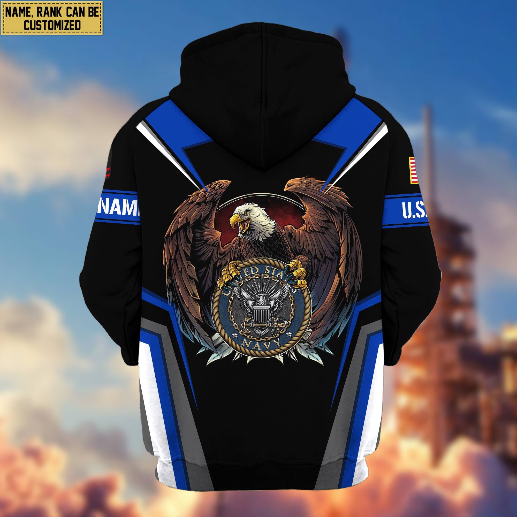 Premium US Navy Zip Hoodie VPVC601702, Custom Name, Rank, Gifts For Navy Veteran