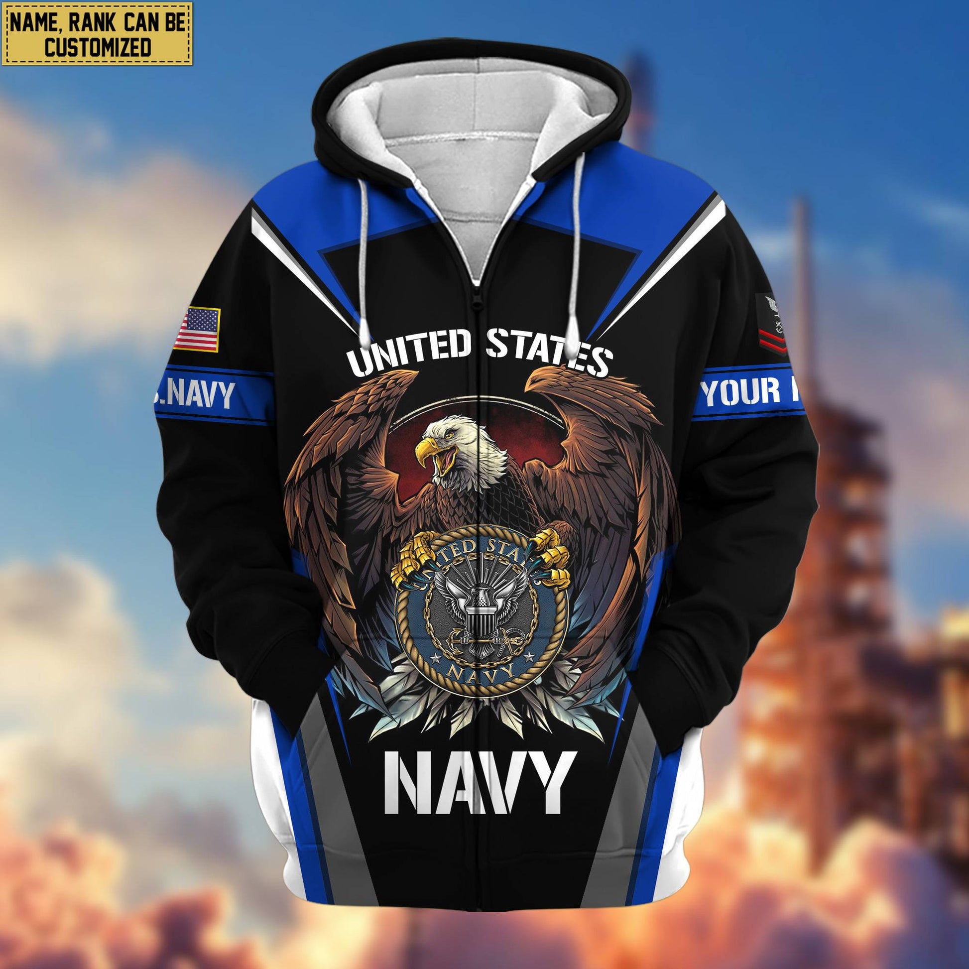 Premium US Navy Zip Hoodie VPVC601702, Custom Name, Rank, Gifts For Navy Veteran