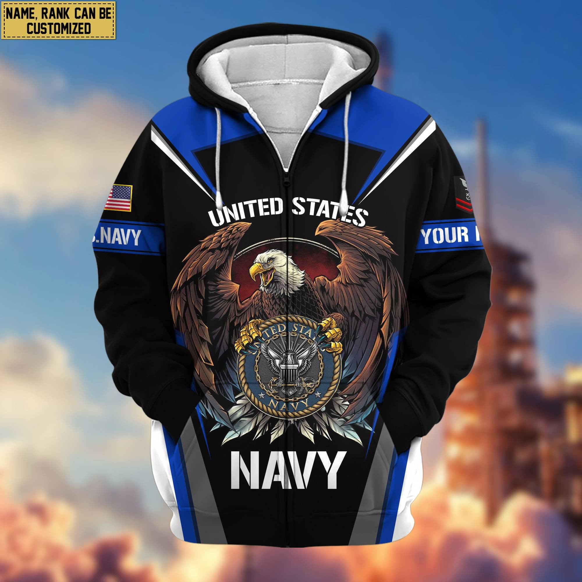Premium US Navy Zip Hoodie VPVC601702, Custom Name, Rank, Gifts For Navy Veteran