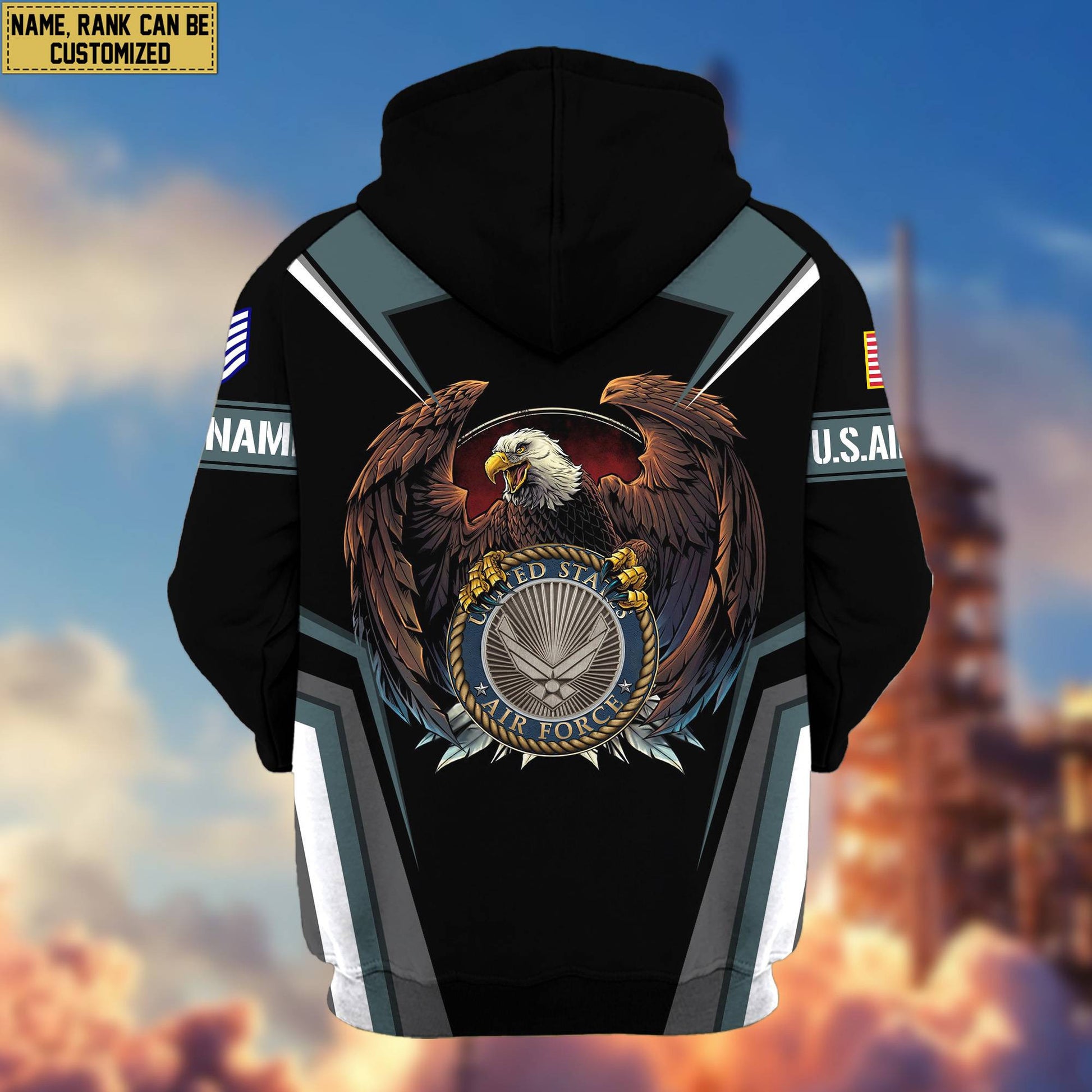 Premium USAF Zip Hoodie VPVC601704, Custom Name, Rank, Gifts For Air Force Veteran, Gifts For Veterans Day