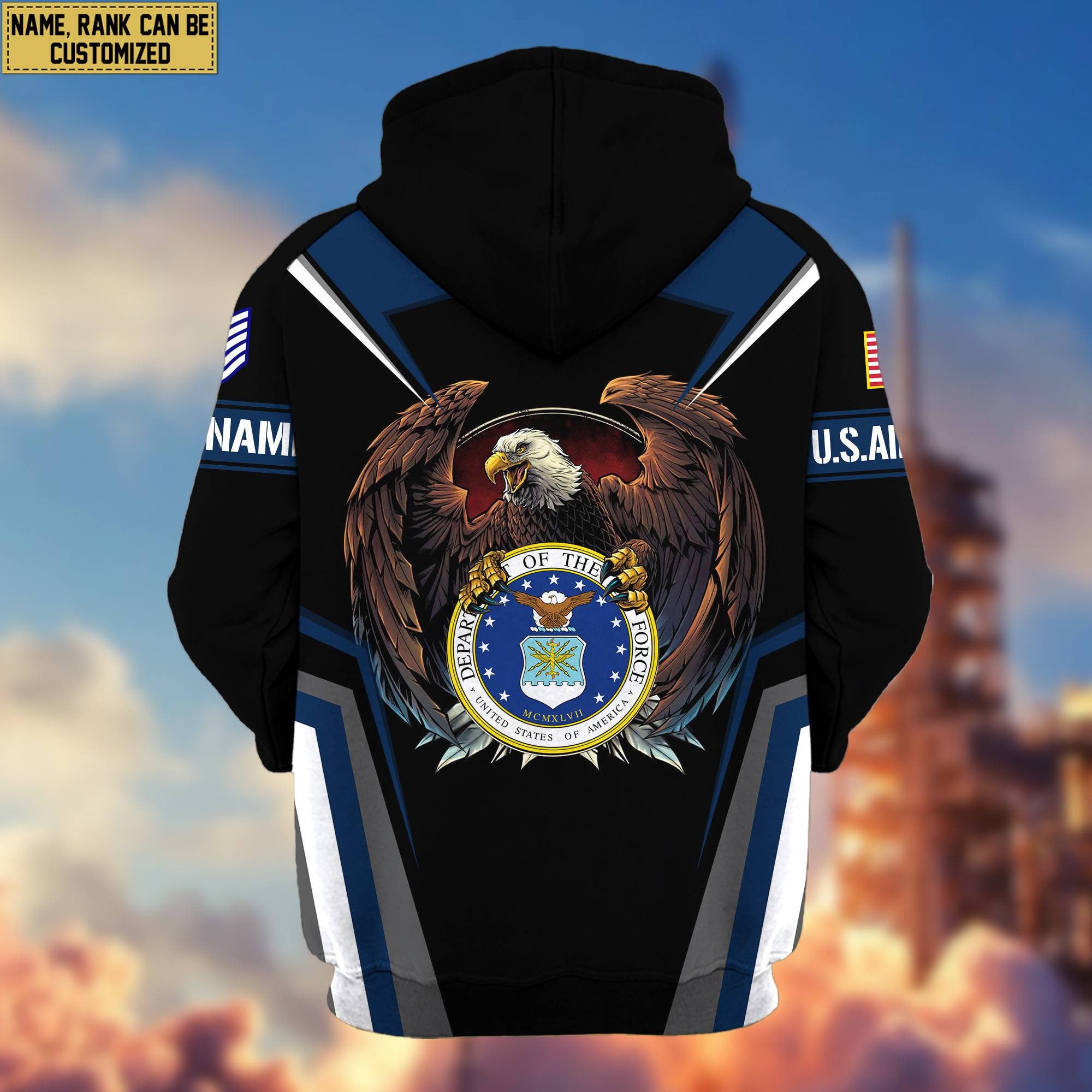 Premium USAF Zip Hoodie VPVC601704, Custom Name, Rank, Gifts For Air Force Veteran, Gifts For Veterans Day