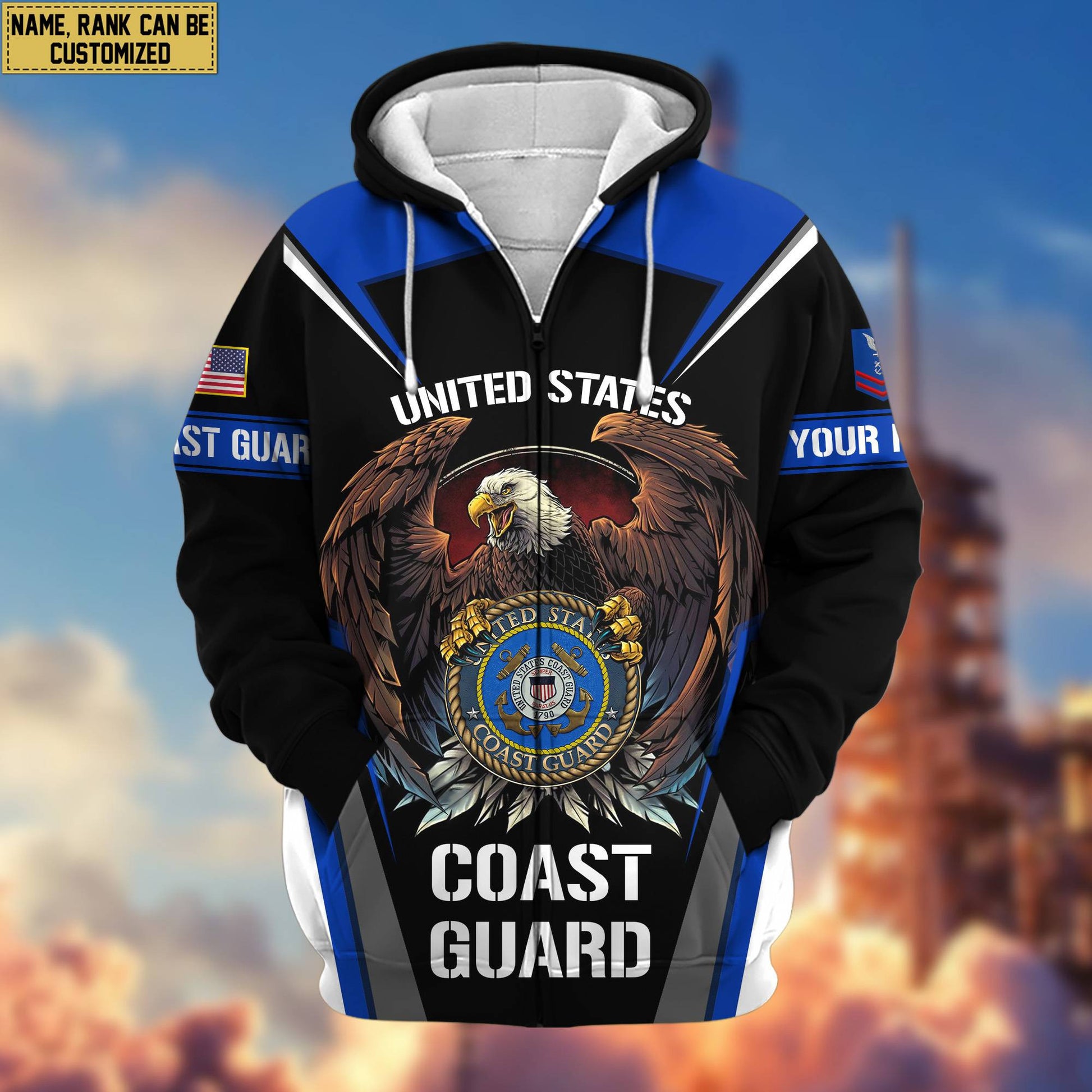Premium USCG Zip Hoodie VPVC601705, Custom Name, Rank, Gifts For Coast Guard Veteran