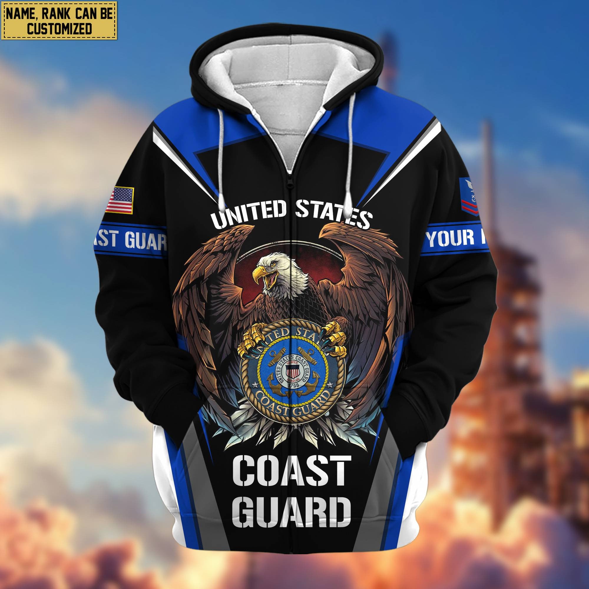 Premium USCG Zip Hoodie VPVC601705, Custom Name, Rank, Gifts For Coast Guard Veteran