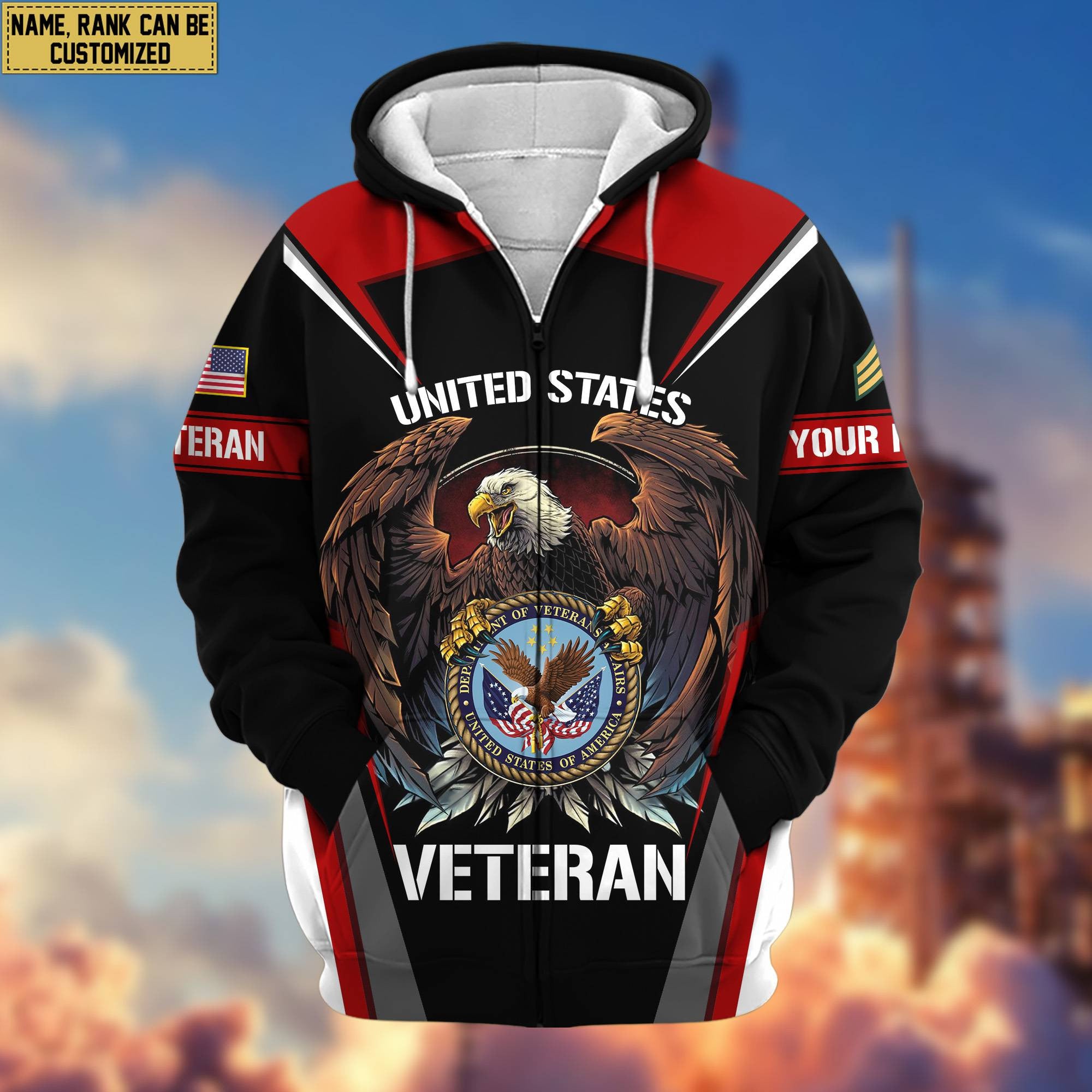 Premium US Veterans Zip Hoodie VPVC601707, Custom Name, Rank, Gifts For US Veterans