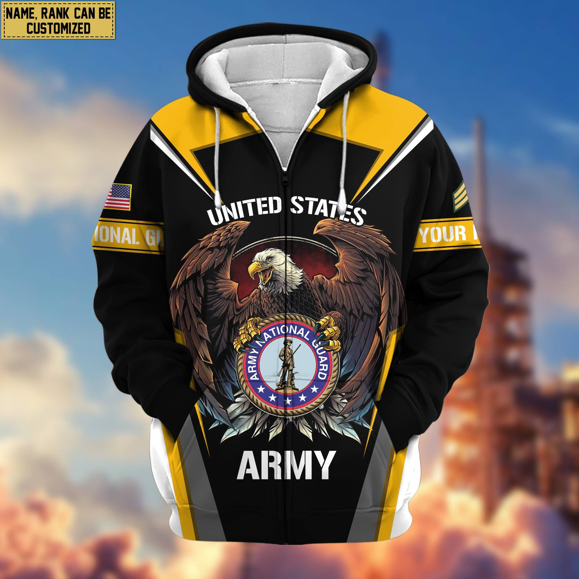 Premium Army National Guard Zip Hoodie VPVC601708, Custom Name, Rank, Gifts For US Veterans