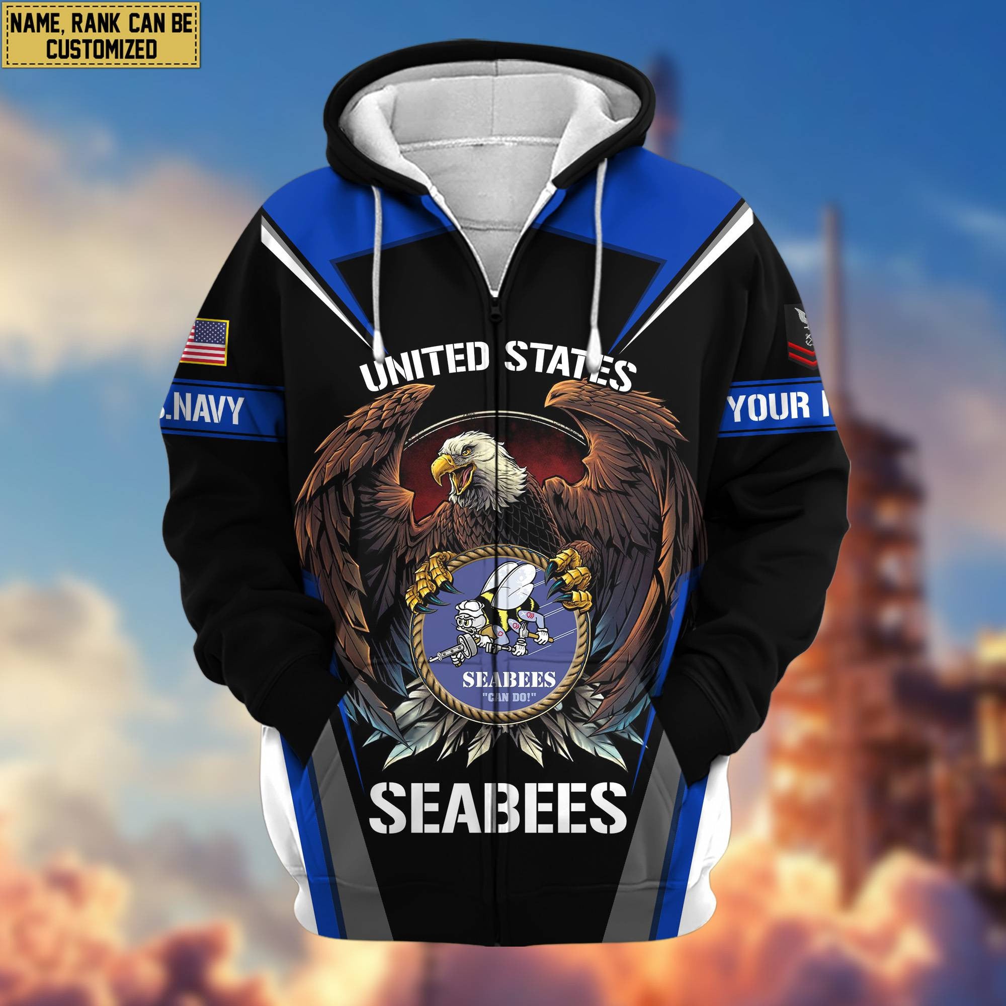 Premium US Seabees Zip Hoodie VPVC601709, Custom Name, Rank, Gifts For US Veterans