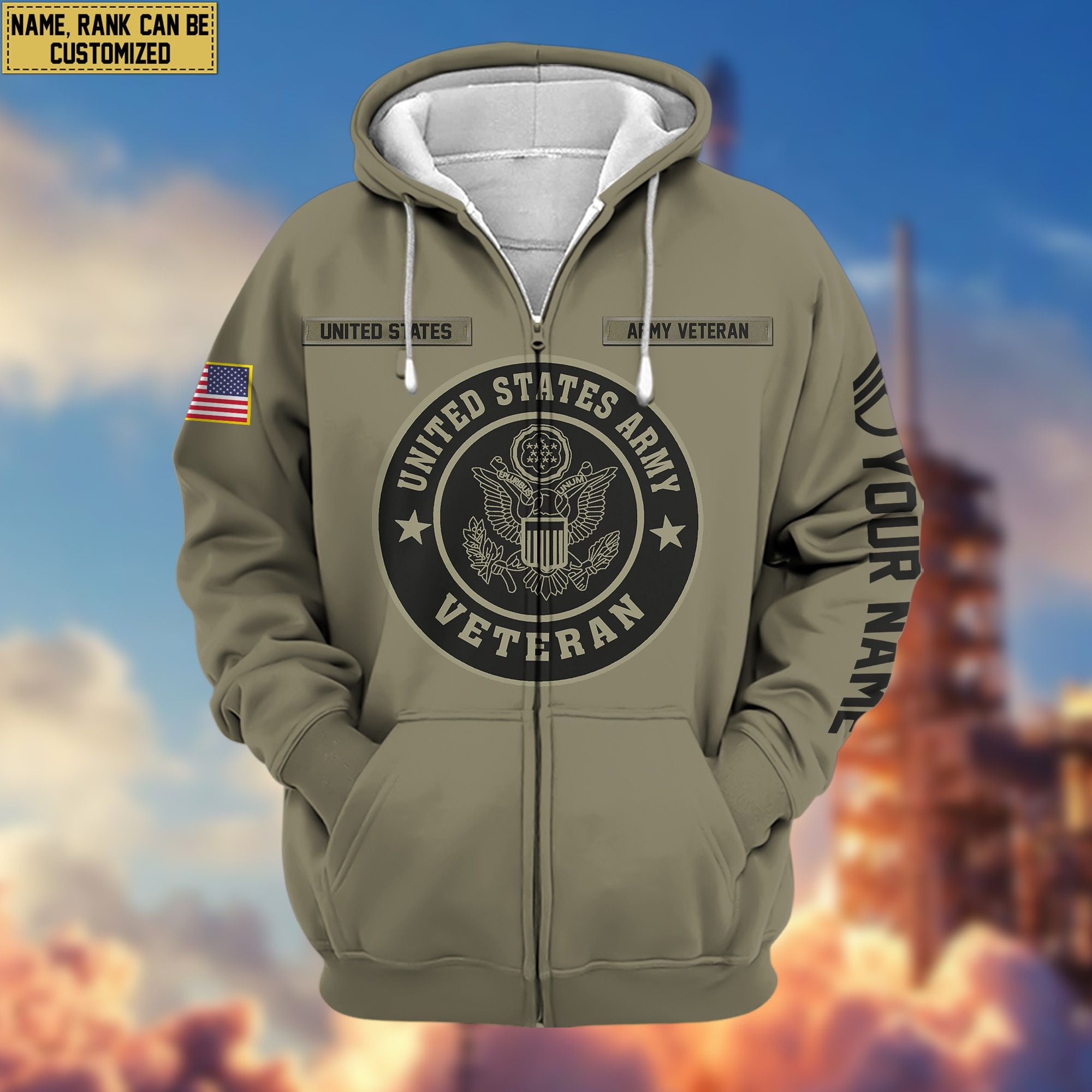 Premium Custom US Army Zip Hoodie VPVC601901, Gifts For Army Veteran