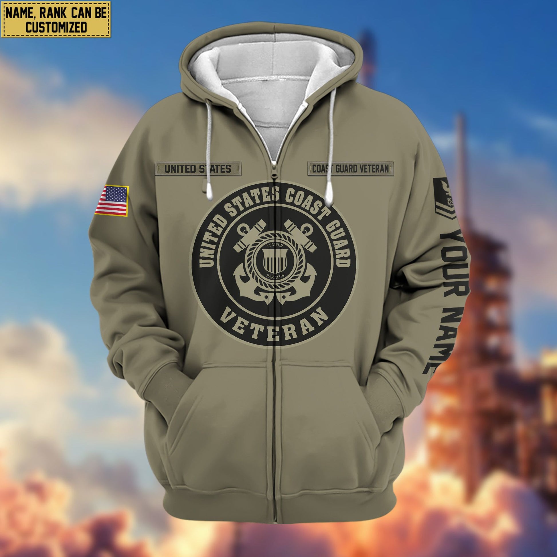 Premium Custom USCG Zip Hoodie VPVC601905, Gifts For Coast Guard Veteran