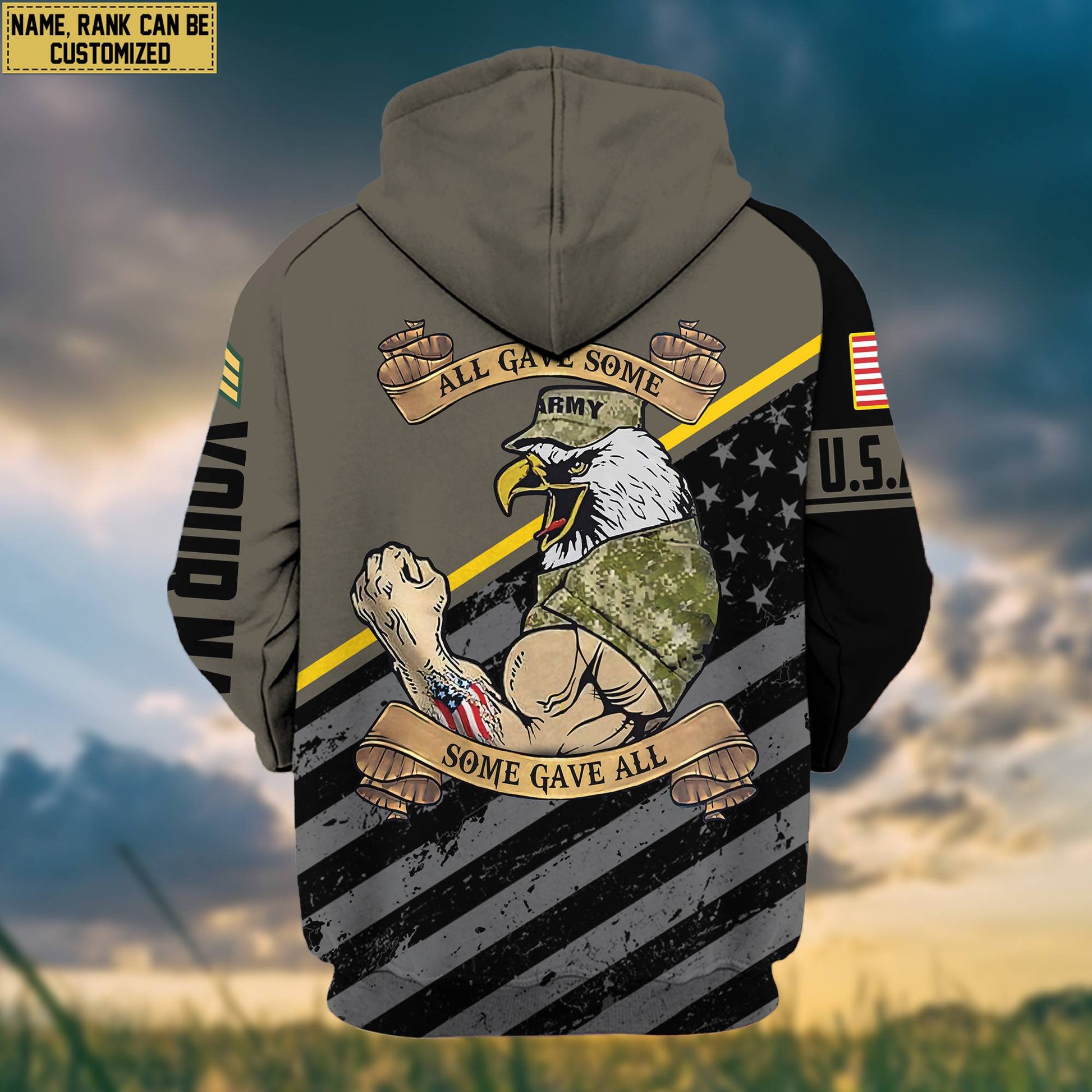 Premium US Army Zip Hoodie VPVC602001, Custom Name, Rank, Gifts For Army Veteran