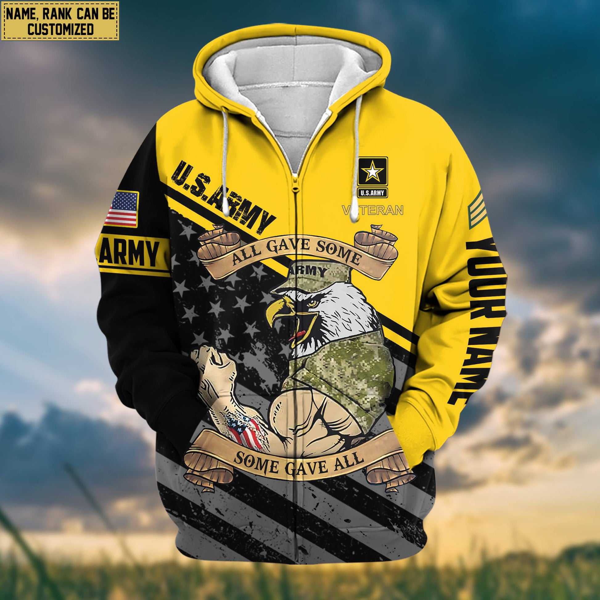 Premium US Army Zip Hoodie VPVC602001, Custom Name, Rank, Gifts For Army Veteran