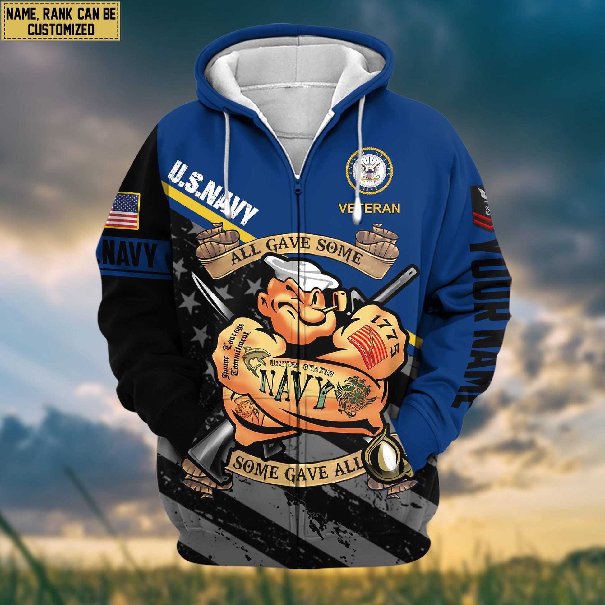 Premium US Navy Zip Hoodie VPVC602002, Custom Name, Rank, Gifts For Navy Veteran