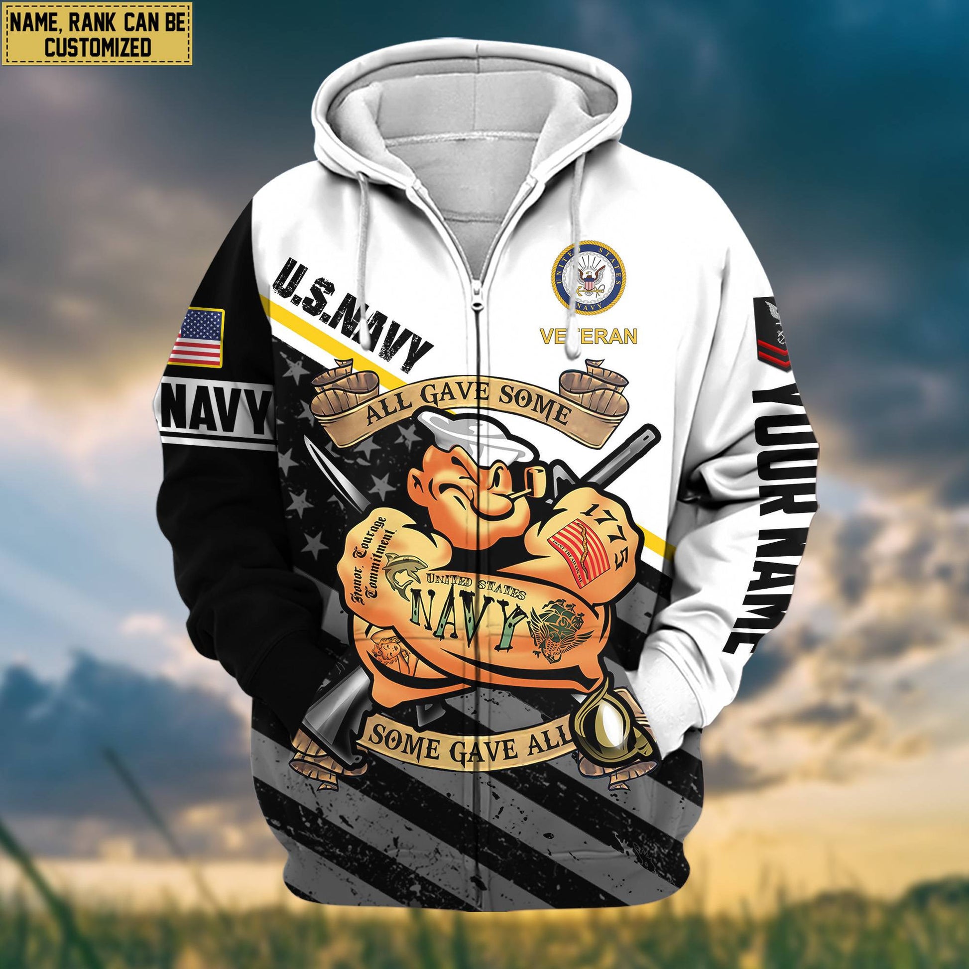 Premium US Navy Zip Hoodie VPVC602020, Custom Name, Rank, Gifts For Navy Veteran