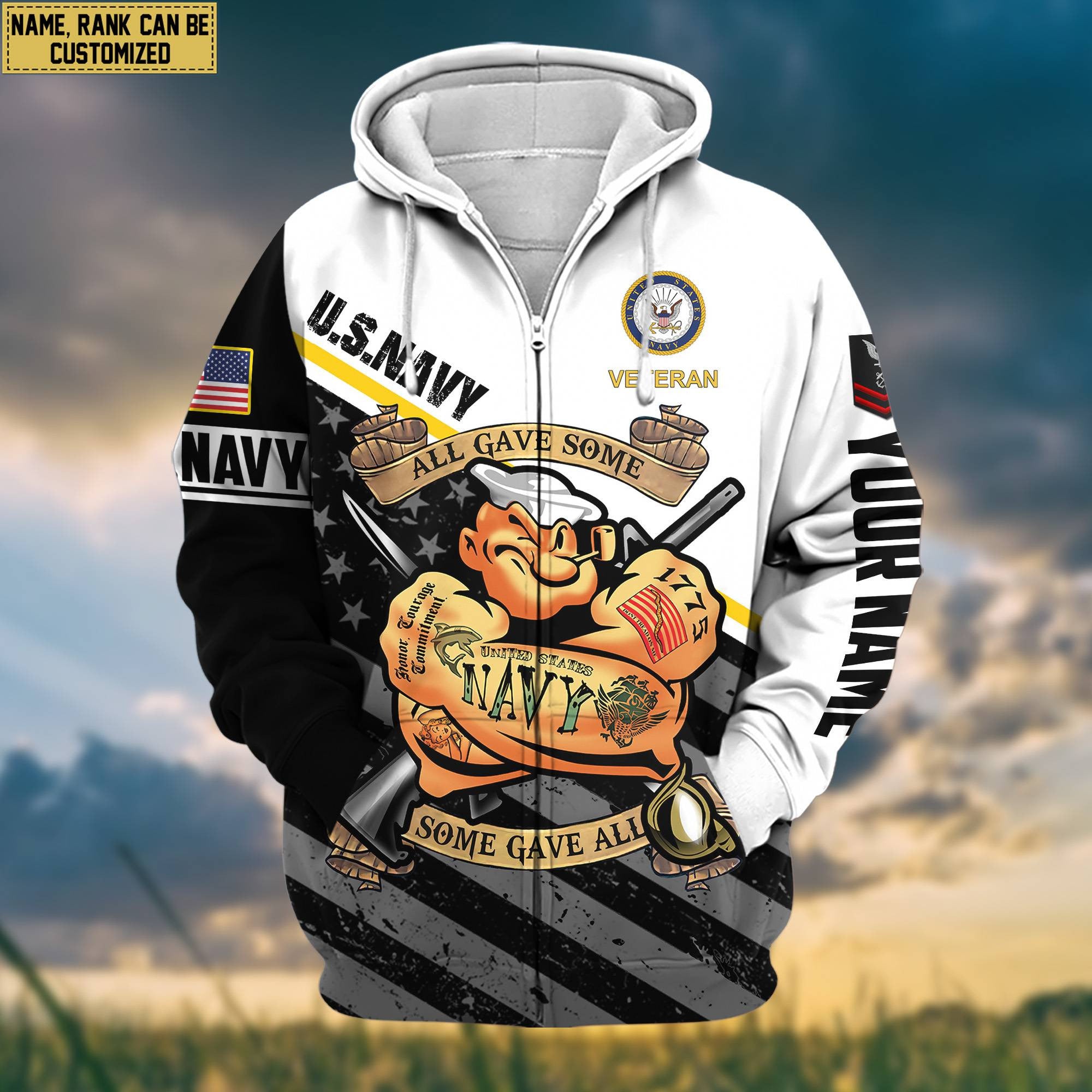 Premium US Navy Zip Hoodie VPVC602020, Custom Name, Rank, Gifts For Navy Veteran