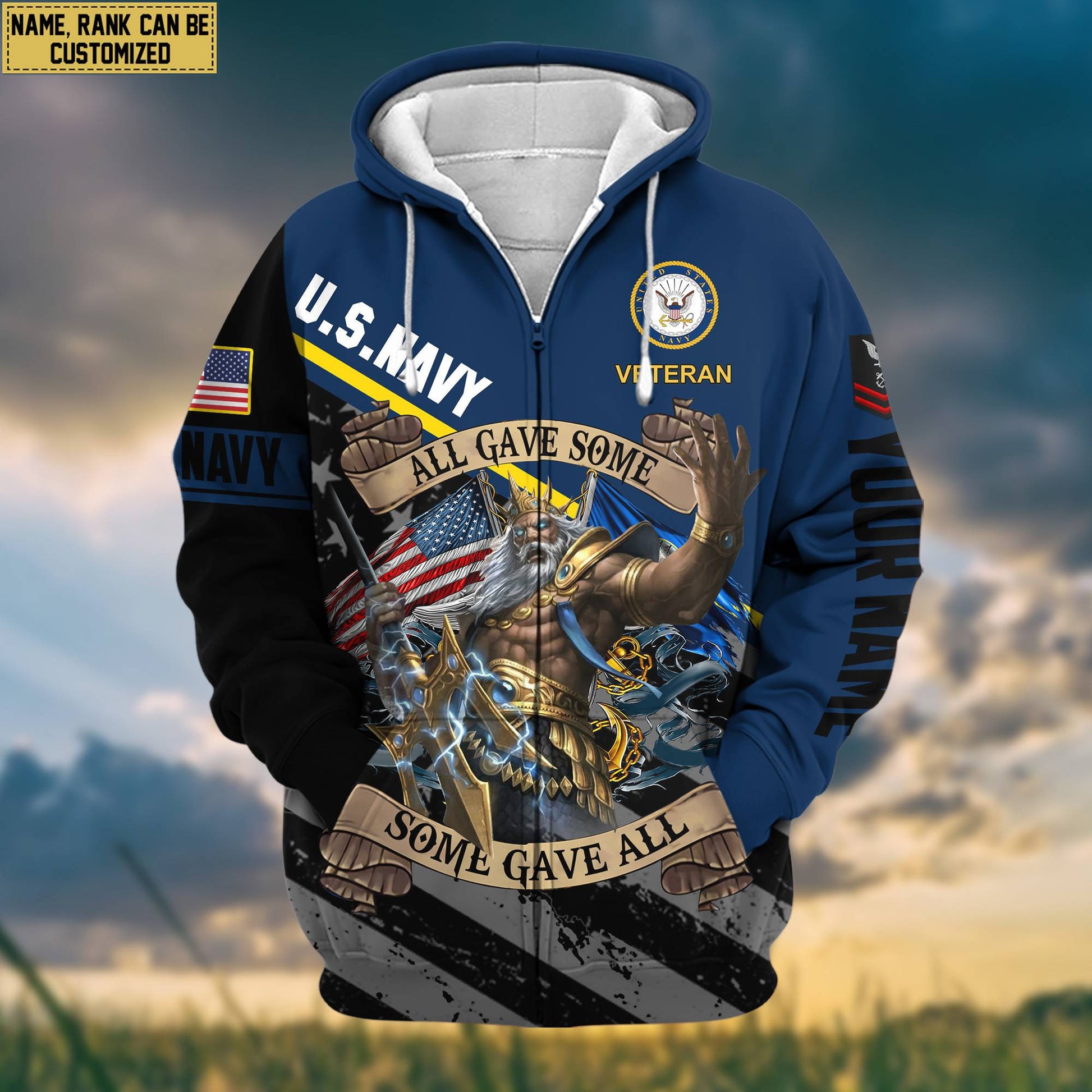 Premium US Navy Zip Hoodie VPVC602021, Custom Name, Rank, Gifts For Navy Veteran
