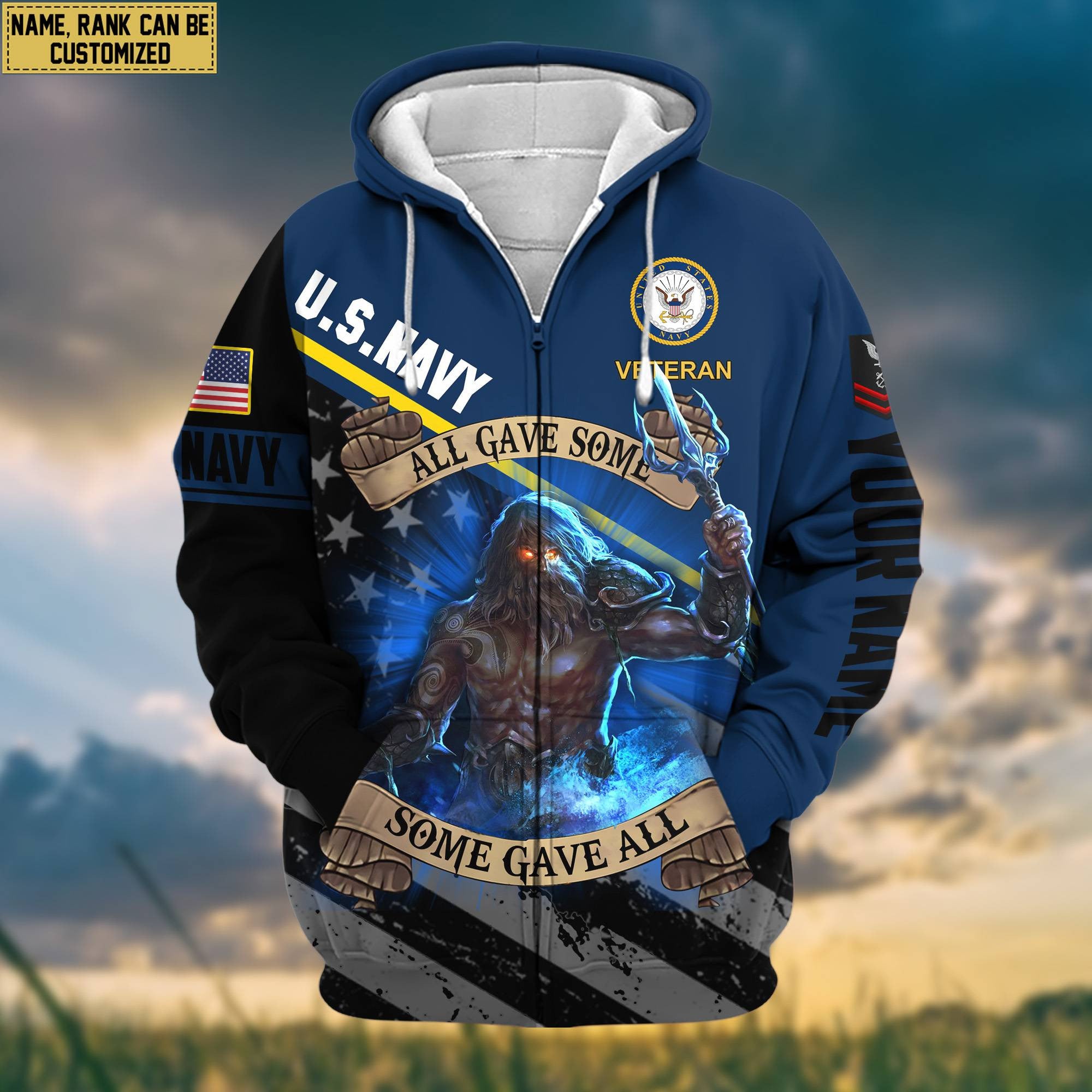 Premium US Navy Zip Hoodie VPVC602022, Custom Name, Rank, Gifts For Navy Veteran